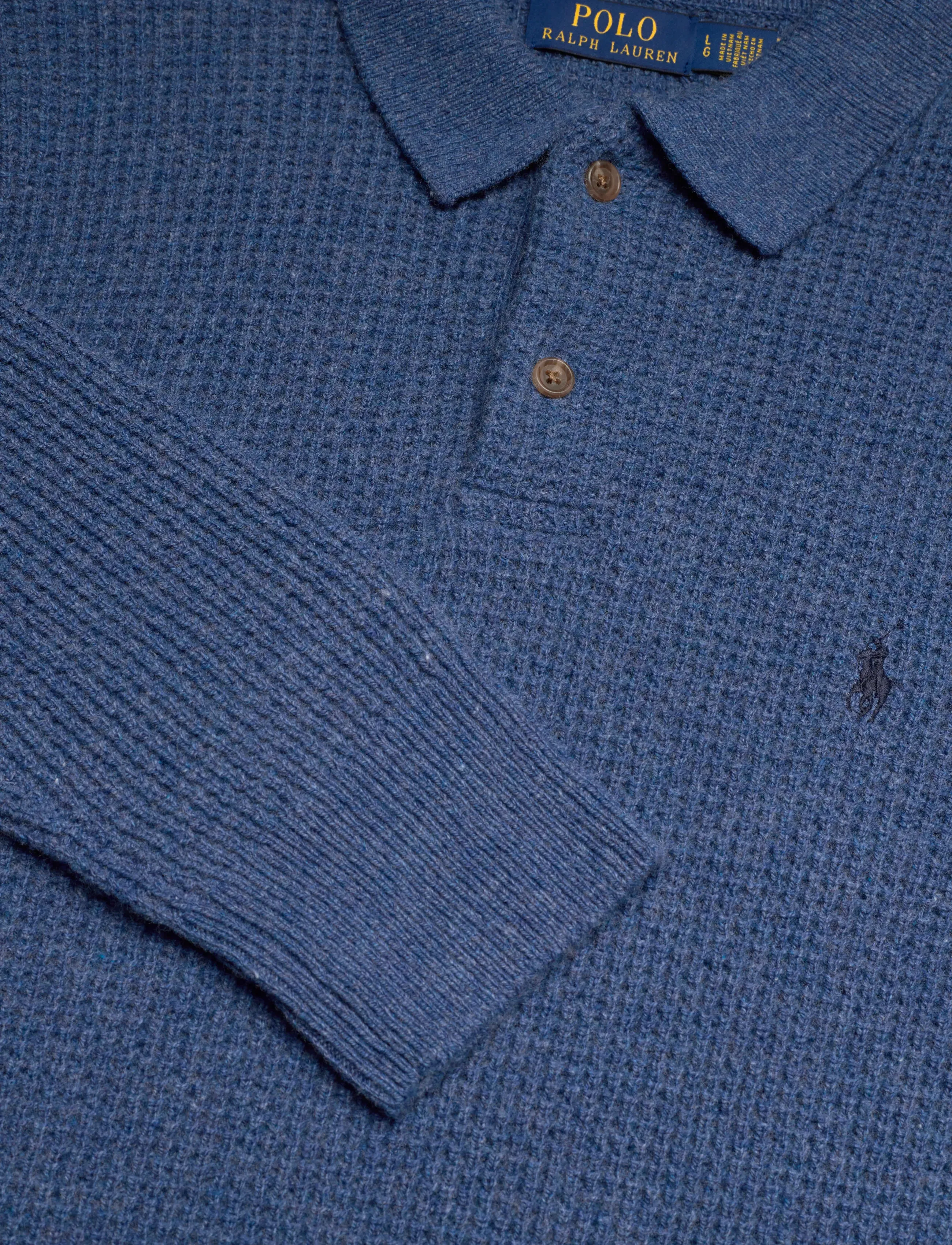 Polo Ralph Lauren - Textured Wool-Cotton Polo-Collar Sweater - poloer i strik med lange ærmer - sea salt blue hth - 5