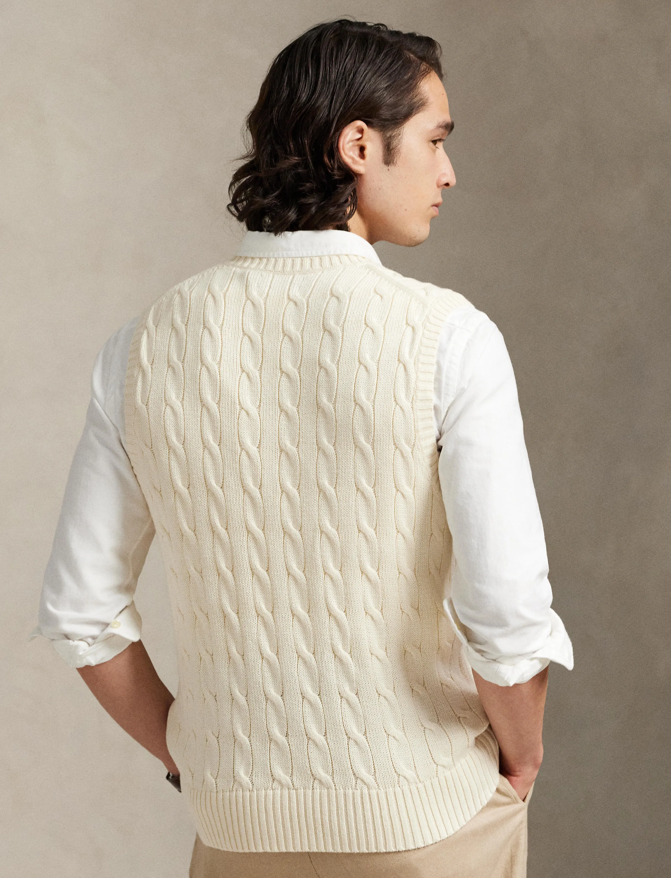 Polo Ralph Lauren - Cable-Knit Cotton Sweater Vest - knitted vests - andover cream - 3