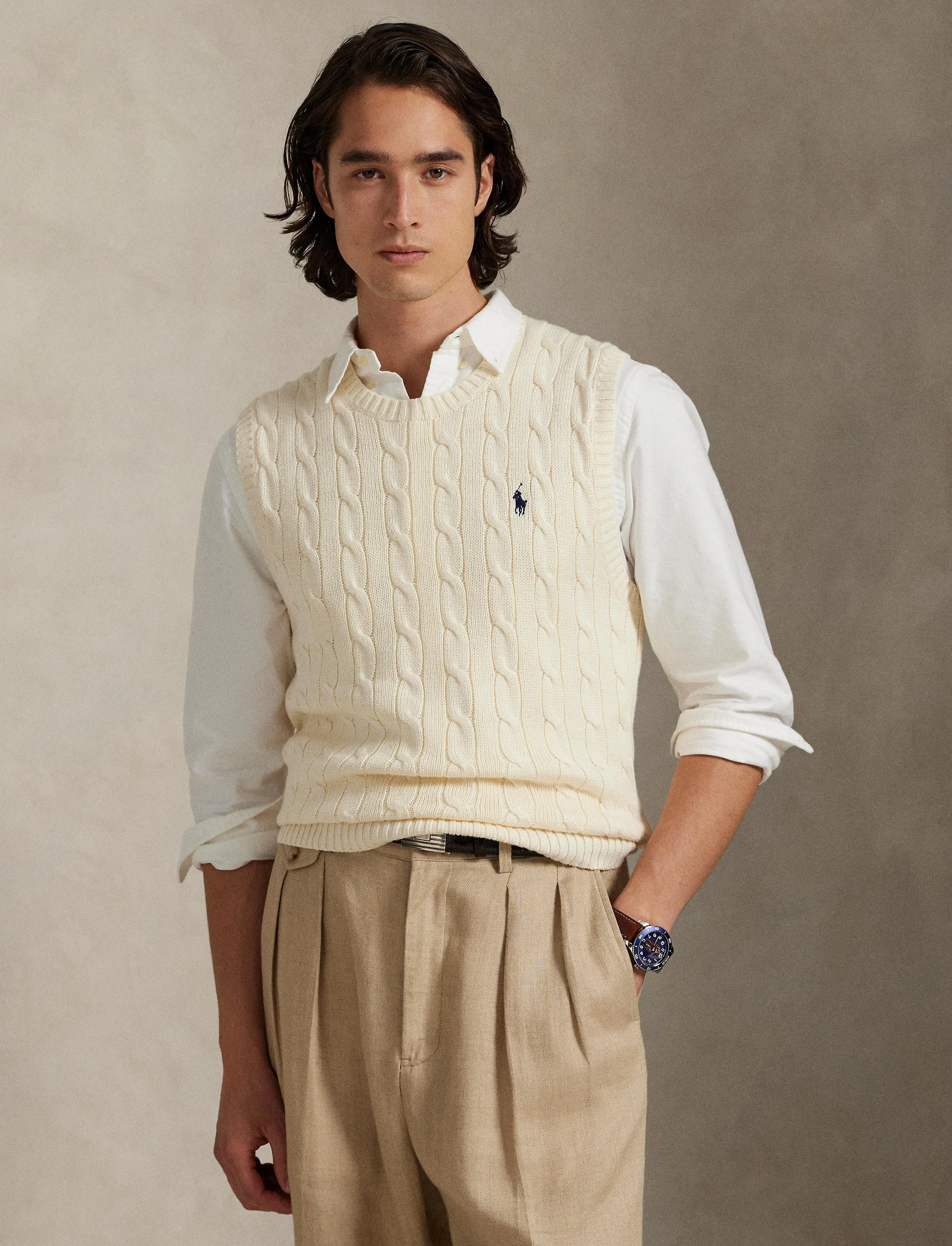 Polo Ralph Lauren - Cable-Knit Cotton Sweater Vest - knitted vests - andover cream - 5