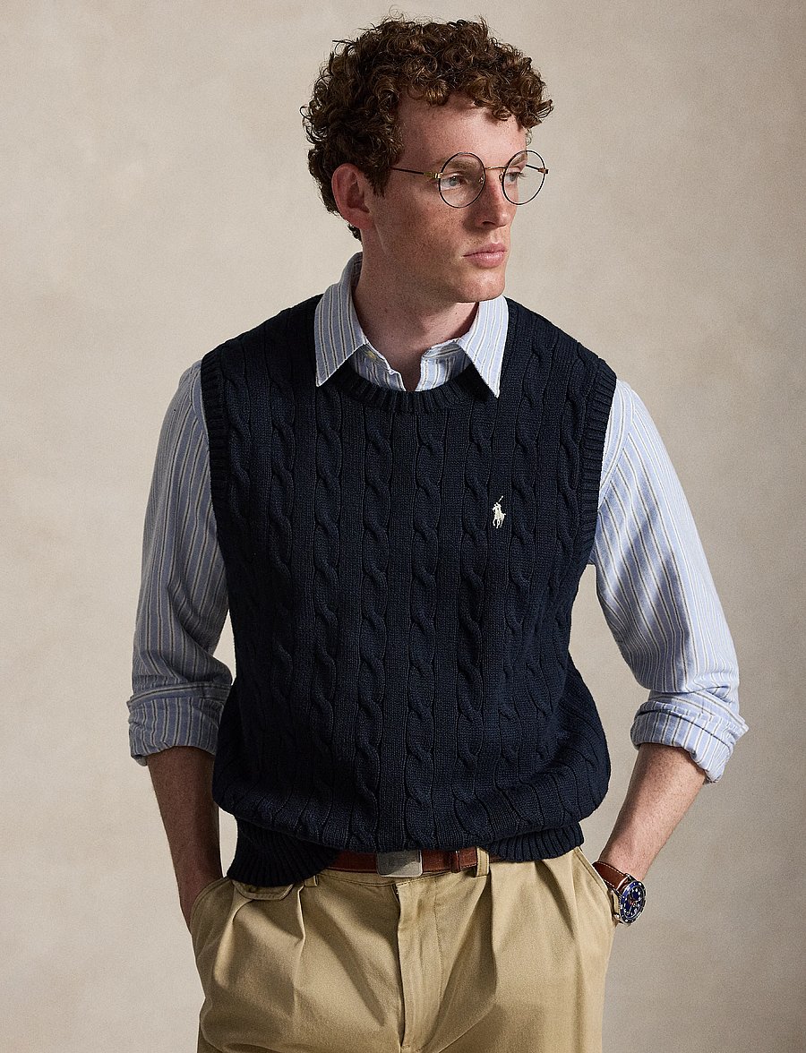 Polo Ralph Lauren - Cable-Knit Cotton Sweater Vest - strickwesten - hunter navy w/ c8 - 0