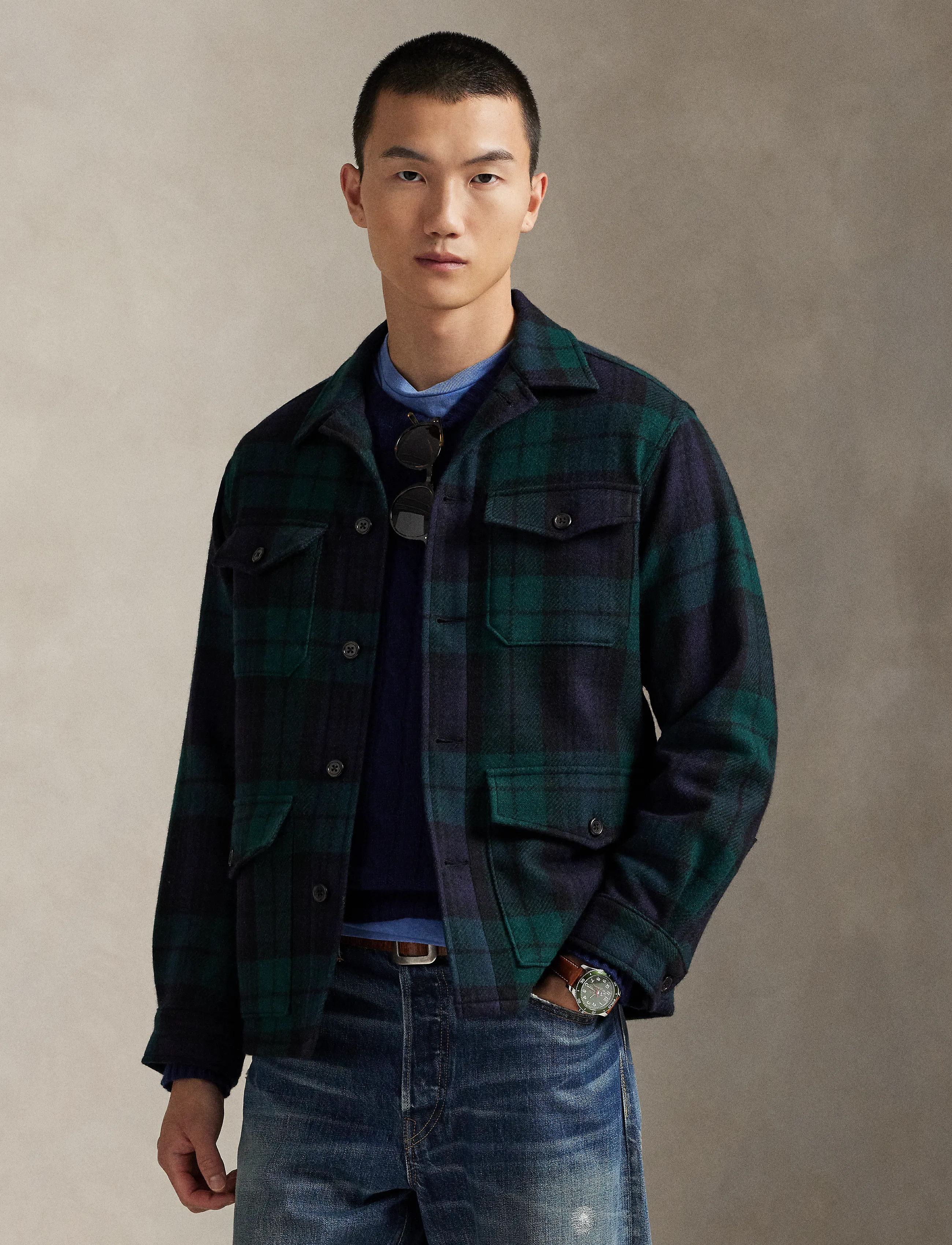 Polo Ralph Lauren Plaid Wool-Alpaca Tweed Overshirt - Joped - 7018 LARGE TARTAN / green