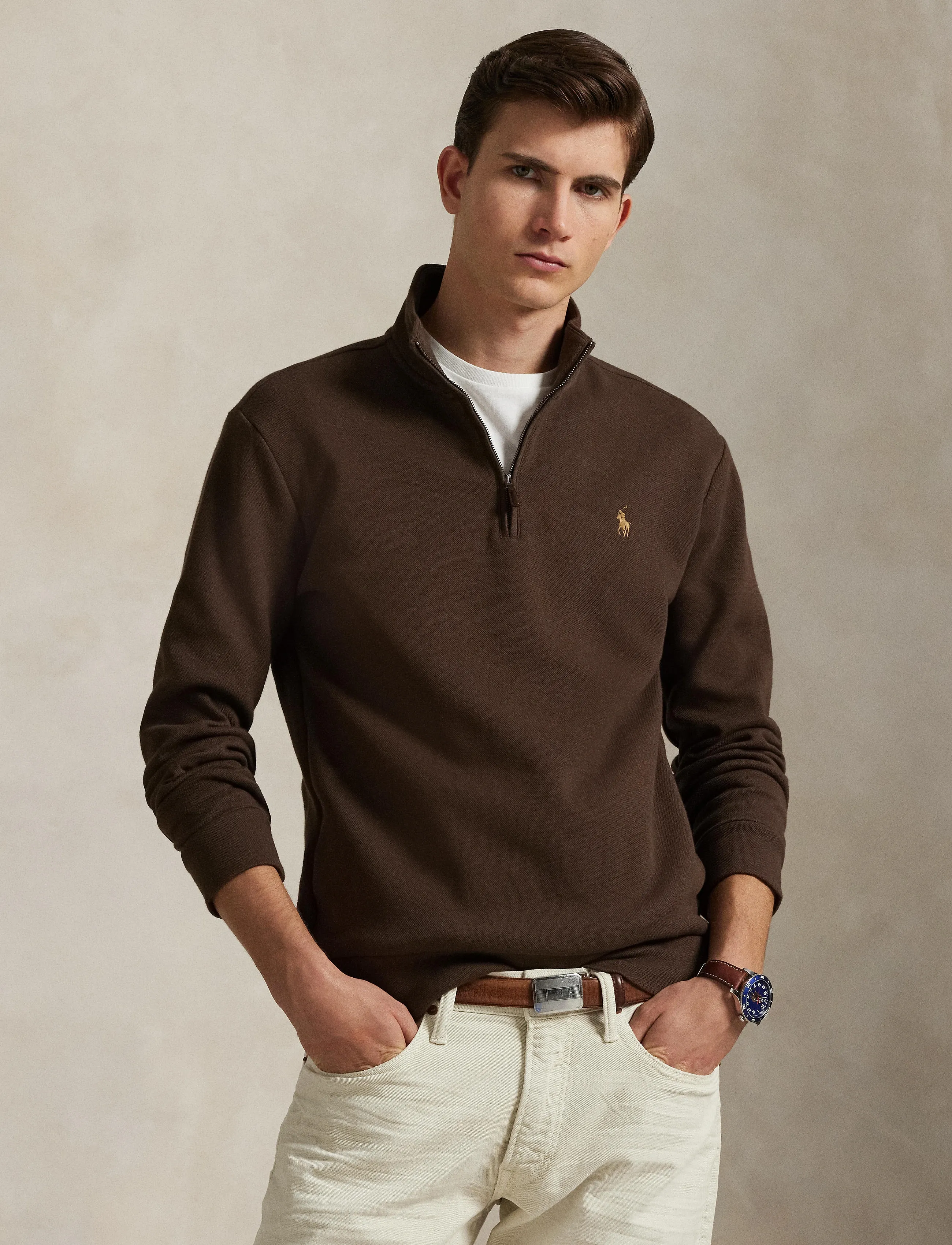 Polo Ralph Lauren - Double-Knit Mesh Quarter-Zip Pullover - nutmeg brown - 3