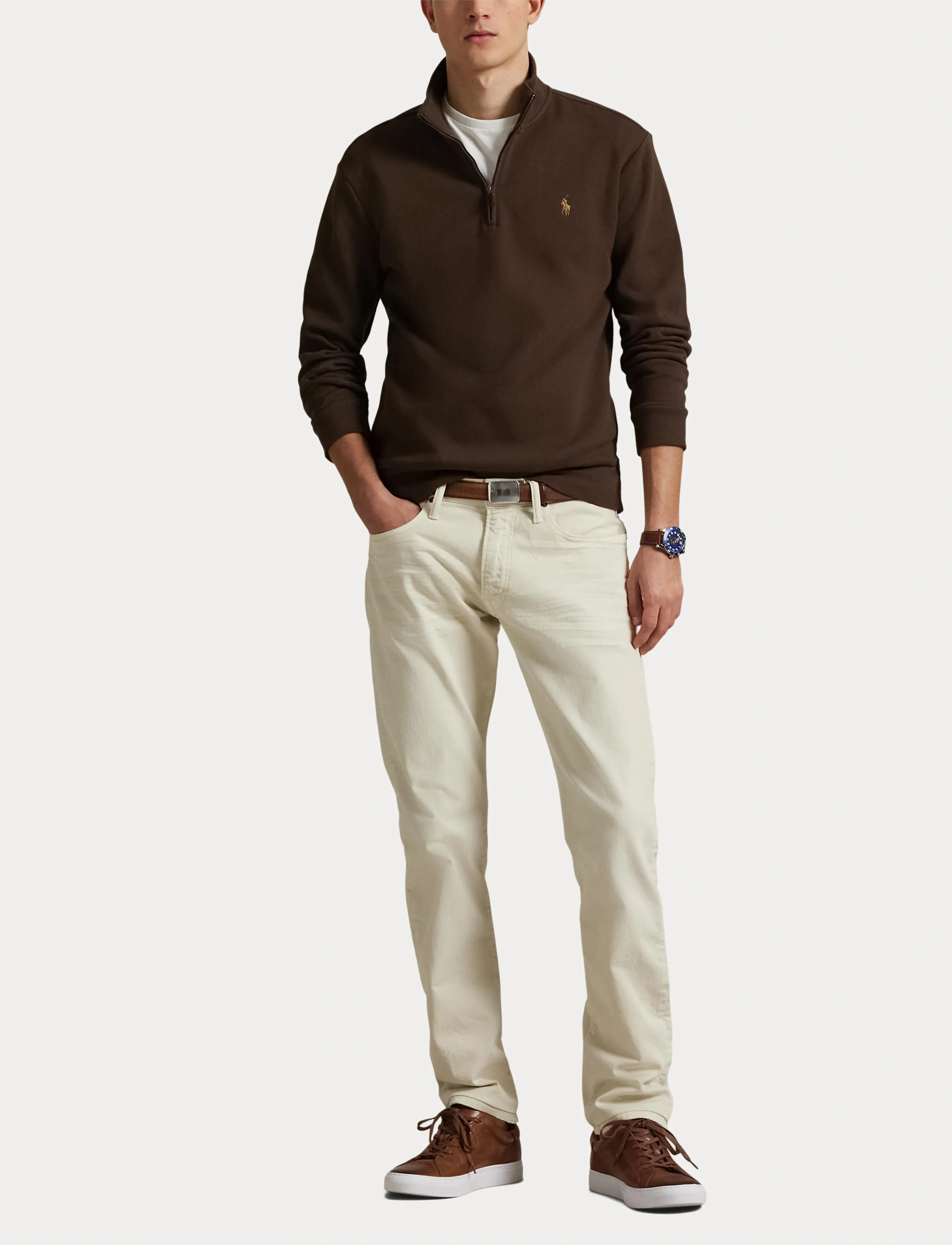Polo Ralph Lauren - Double-Knit Mesh Quarter-Zip Pullover - nutmeg brown - 4
