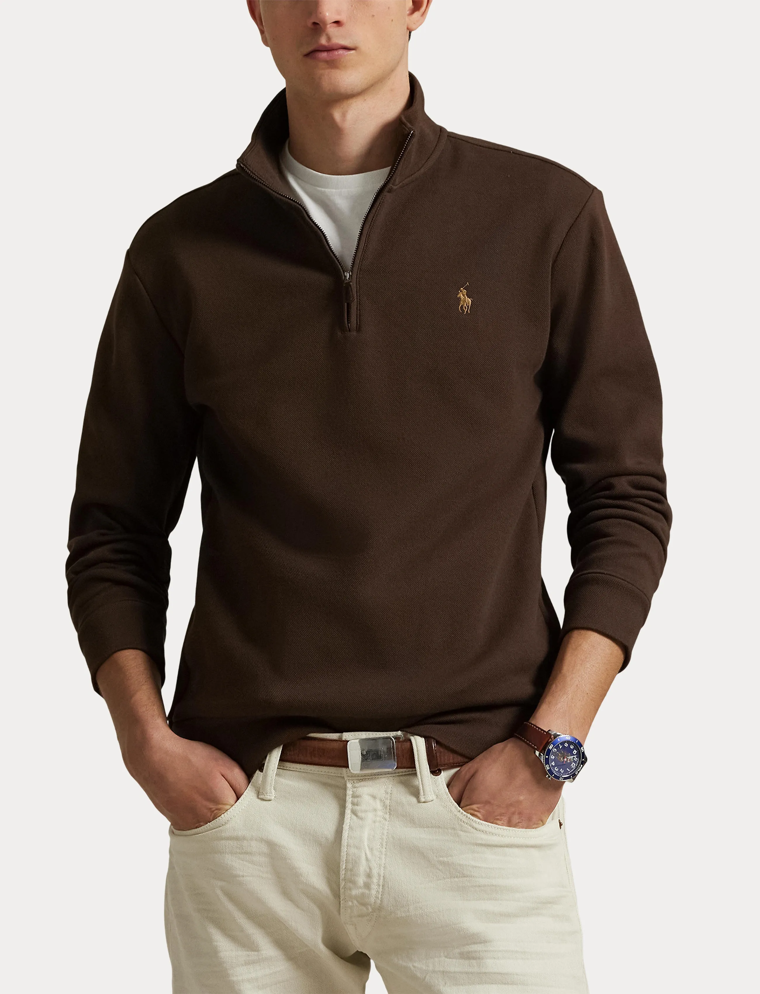 Polo Ralph Lauren - Double-Knit Mesh Quarter-Zip Pullover - nutmeg brown - 5