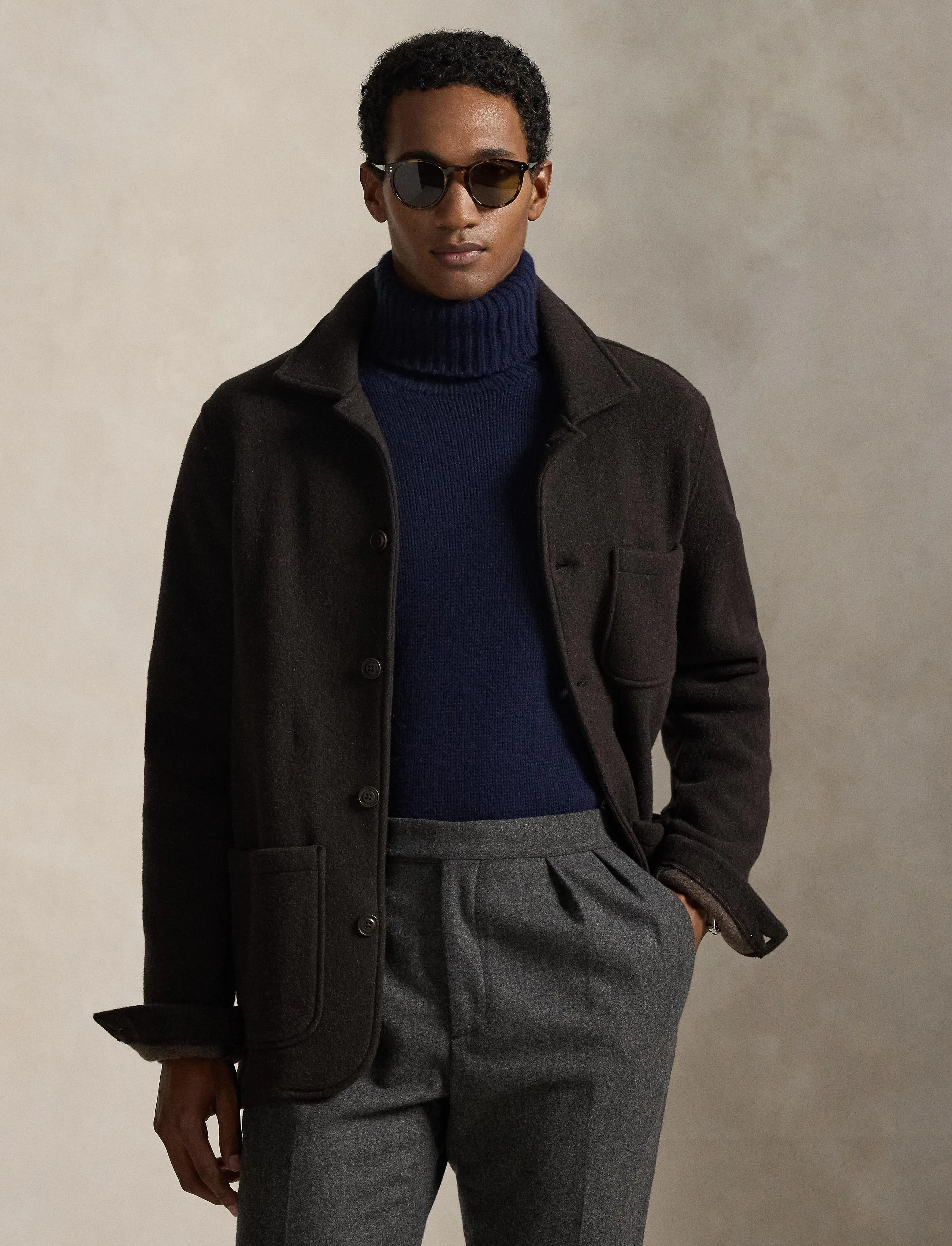 Polo Ralph Lauren Wool-Blend Utility Shirt Jacket - Jackor - DARK BROWN HEATHE / brown