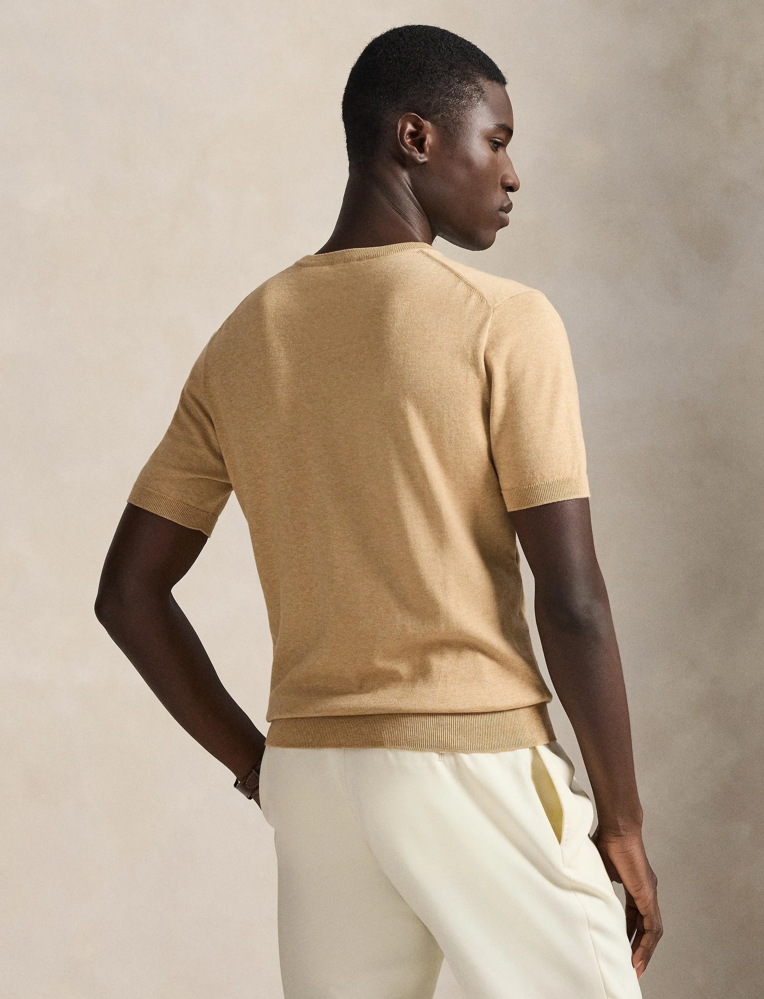 Polo Ralph Lauren - Cotton Crewneck Short-Sleeve Sweater - short-sleeved t-shirts - camel melange - 3