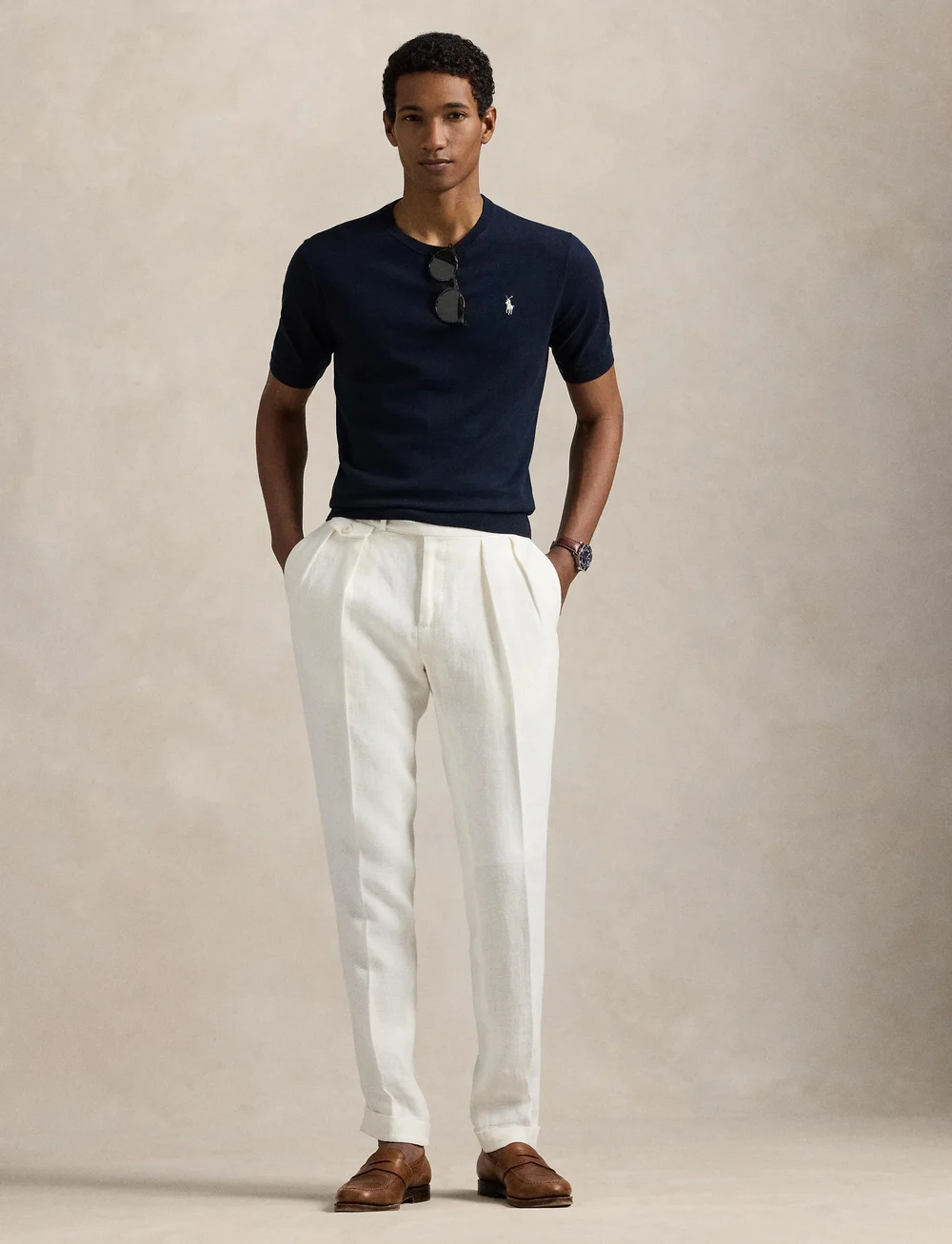 Polo Ralph Lauren - Cotton Crewneck Short-Sleeve Sweater - knitted round necks - hunter navy - 0