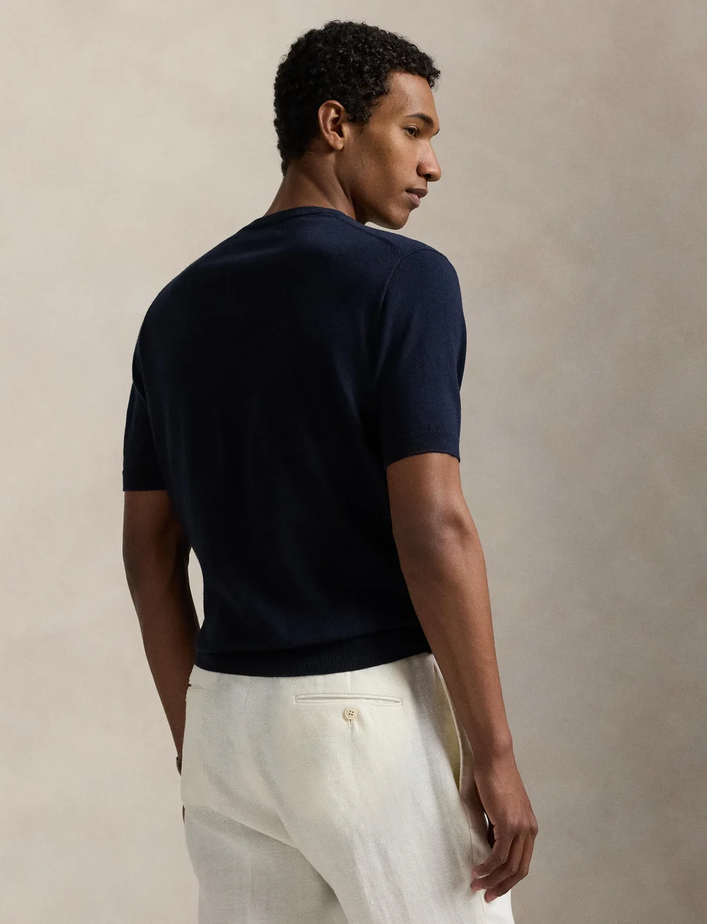 Polo Ralph Lauren - Cotton Crewneck Short-Sleeve Sweater - knitted round necks - hunter navy - 2