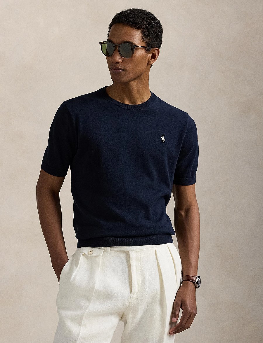 Polo Ralph Lauren - Cotton Crewneck Short-Sleeve Sweater - lühikeste varrukatega t-särgid - hunter navy - 3