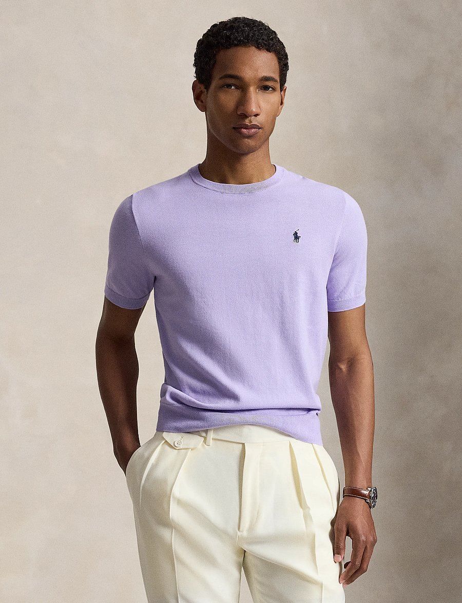 Polo Ralph Lauren - Cotton Crewneck Short-Sleeve Sweater - kurzärmelige t-shirts - powder purple - 0
