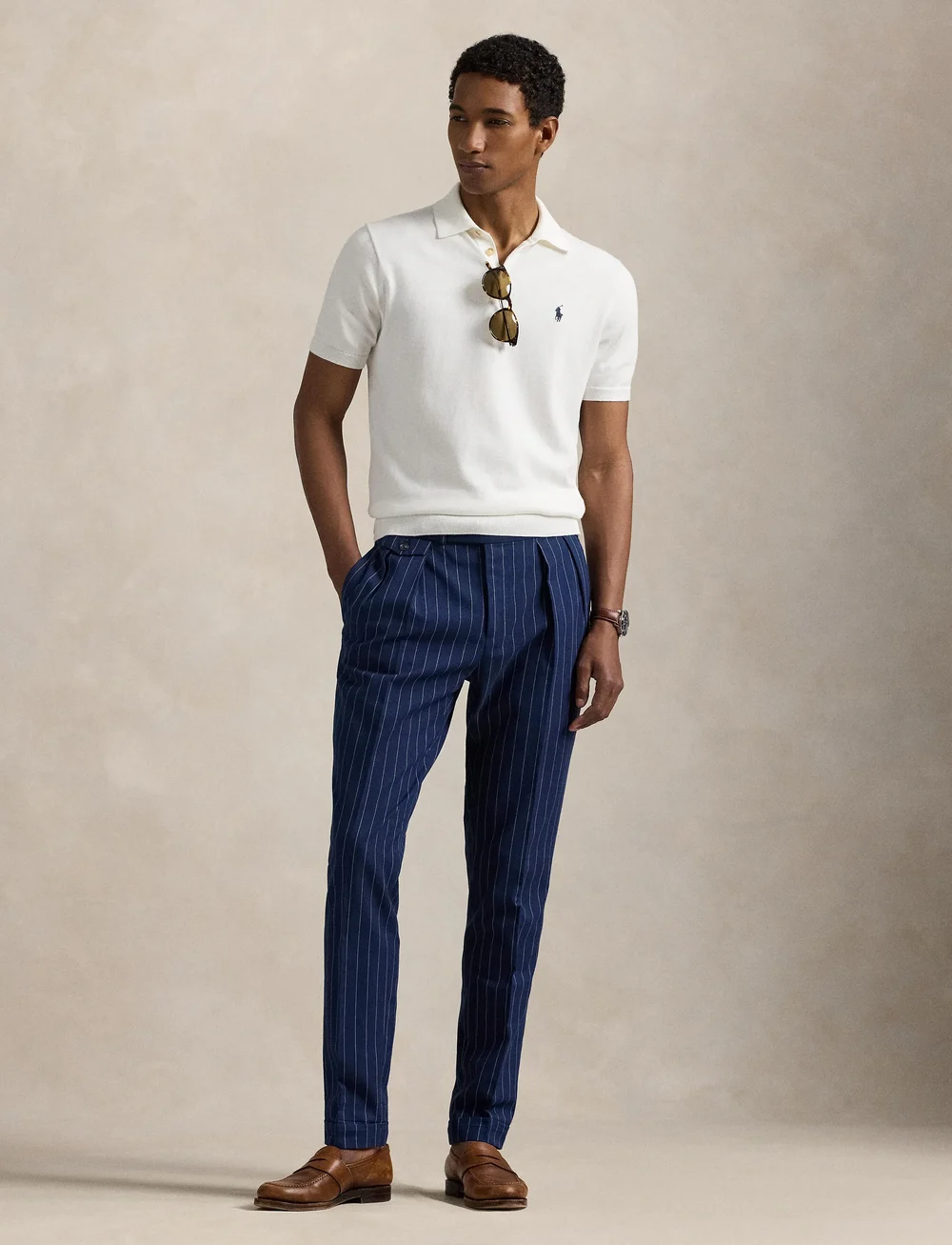 Polo Ralph Lauren - Cotton Polo-Collar Sweater - lühikeste varrukatega polod - deckwash white w/ - 0