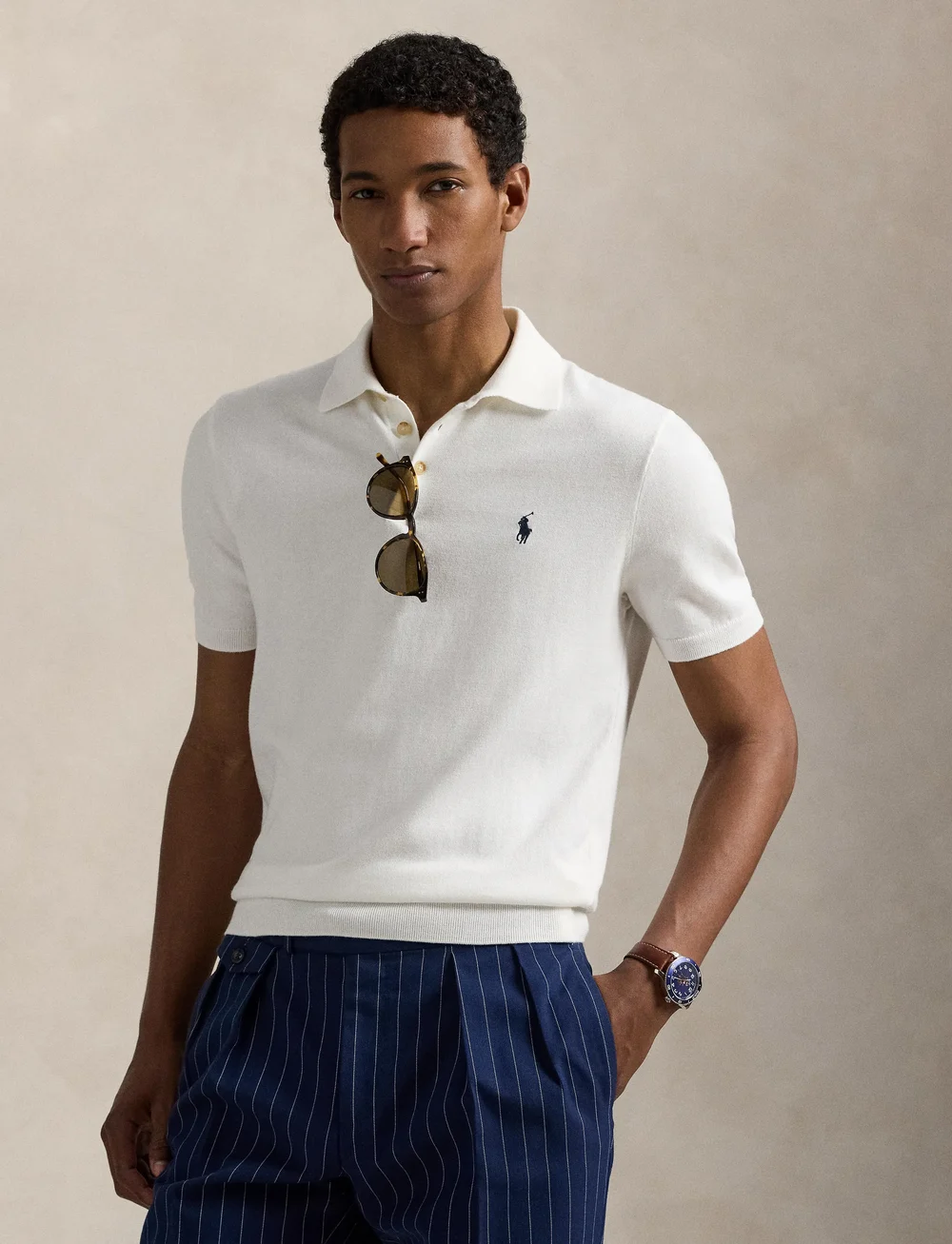 Polo Ralph Lauren - Cotton Polo-Collar Sweater - lühikeste varrukatega polod - deckwash white w/ - 3