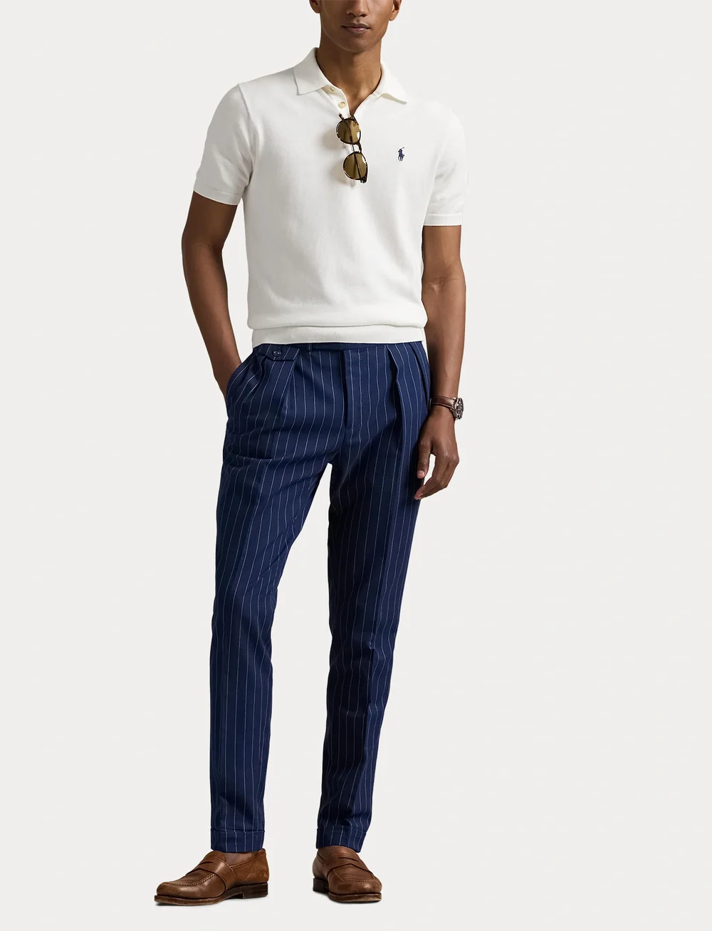 Polo Ralph Lauren - Cotton Polo-Collar Sweater - lühikeste varrukatega polod - deckwash white w/ - 4