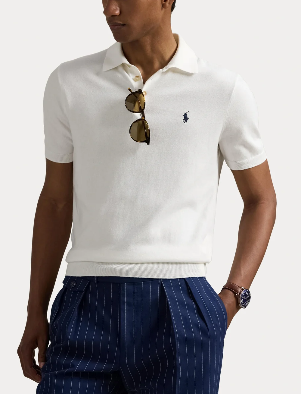 Polo Ralph Lauren - Cotton Polo-Collar Sweater - lühikeste varrukatega polod - deckwash white w/ - 5
