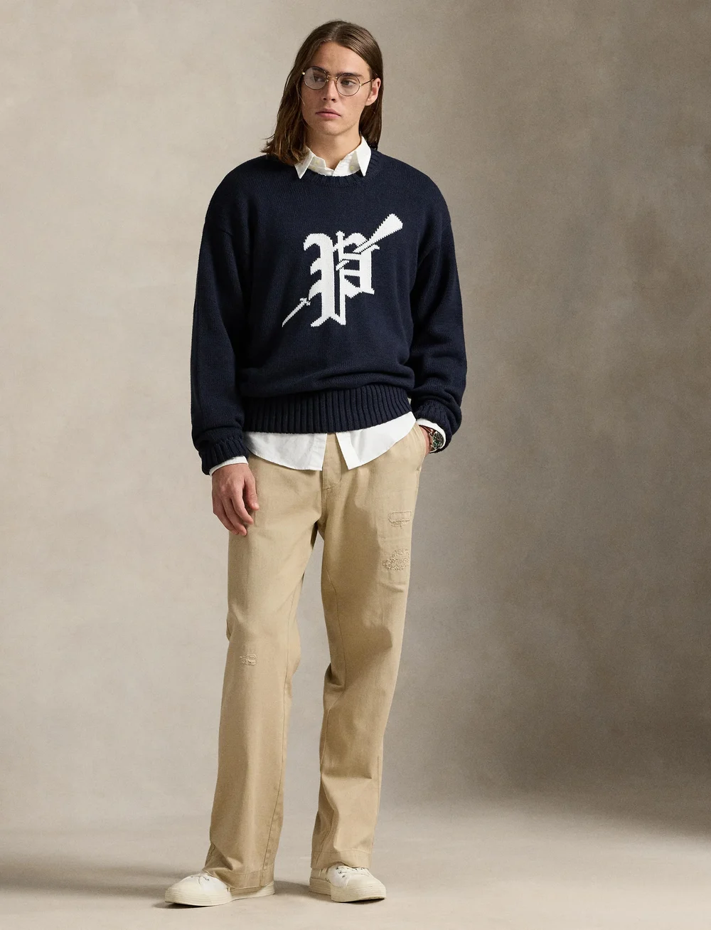 Polo Ralph Lauren - Big Fit Logo-Intarsia Cotton Sweater - rundhals - hunter navy combo - 0