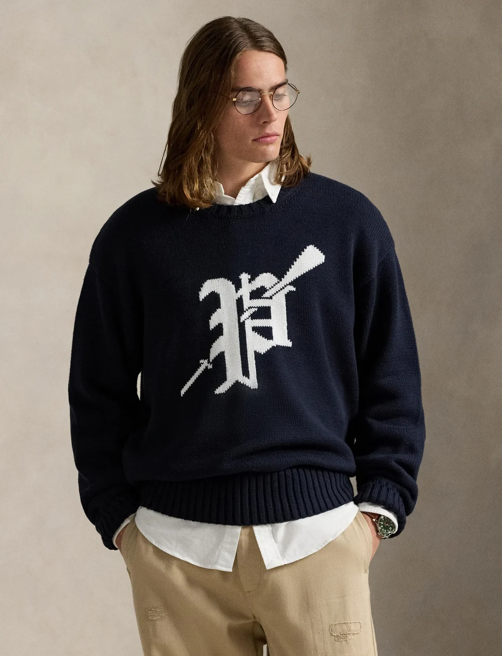 Polo Ralph Lauren - Big Fit Logo-Intarsia Cotton Sweater - rundhals - hunter navy combo - 3