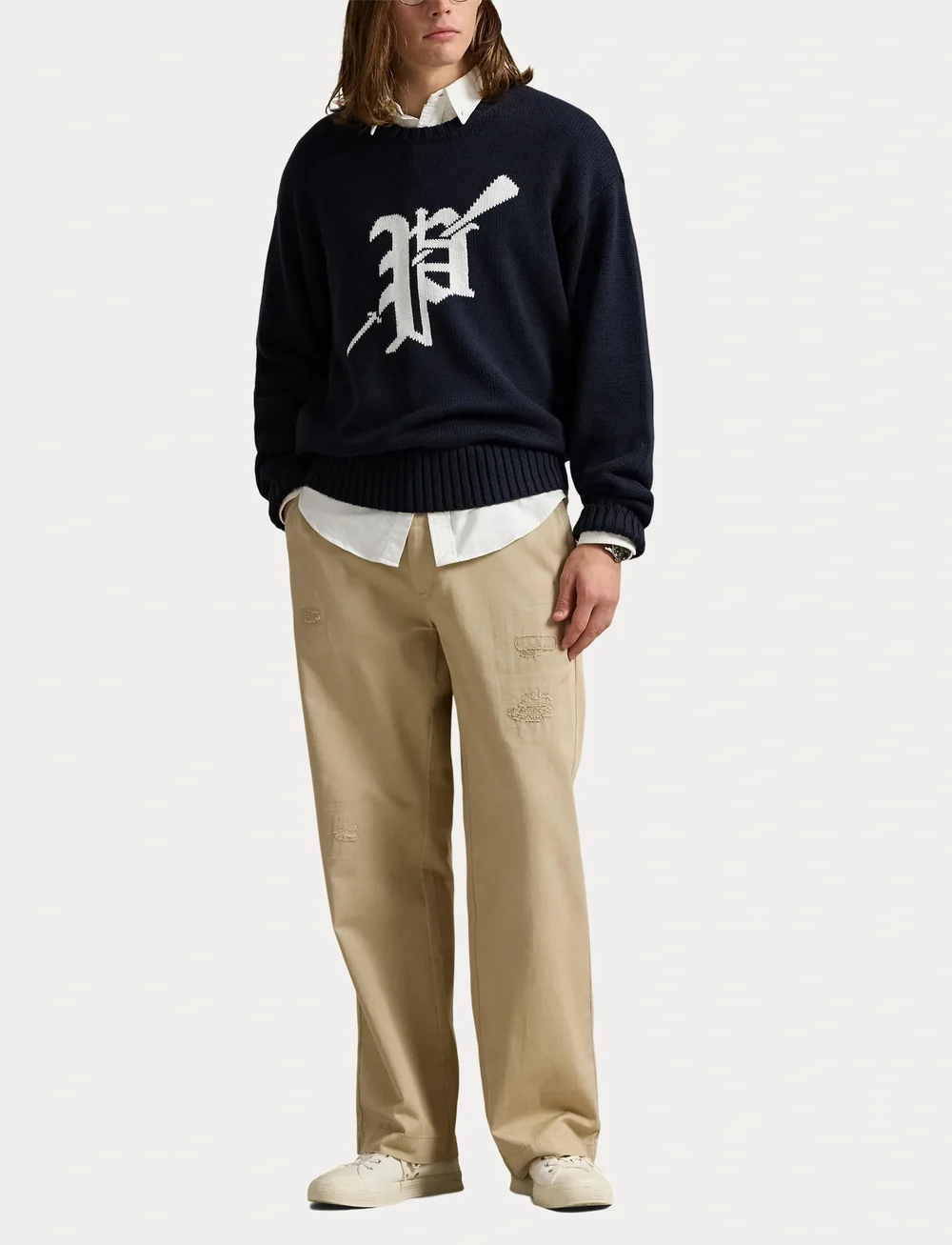 Polo Ralph Lauren - Big Fit Logo-Intarsia Cotton Sweater - rundhals - hunter navy combo - 4