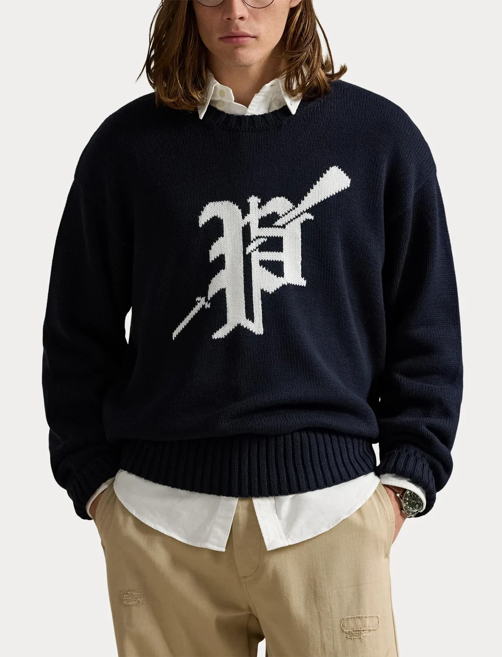 Polo Ralph Lauren - Big Fit Logo-Intarsia Cotton Sweater - rundhals - hunter navy combo - 5