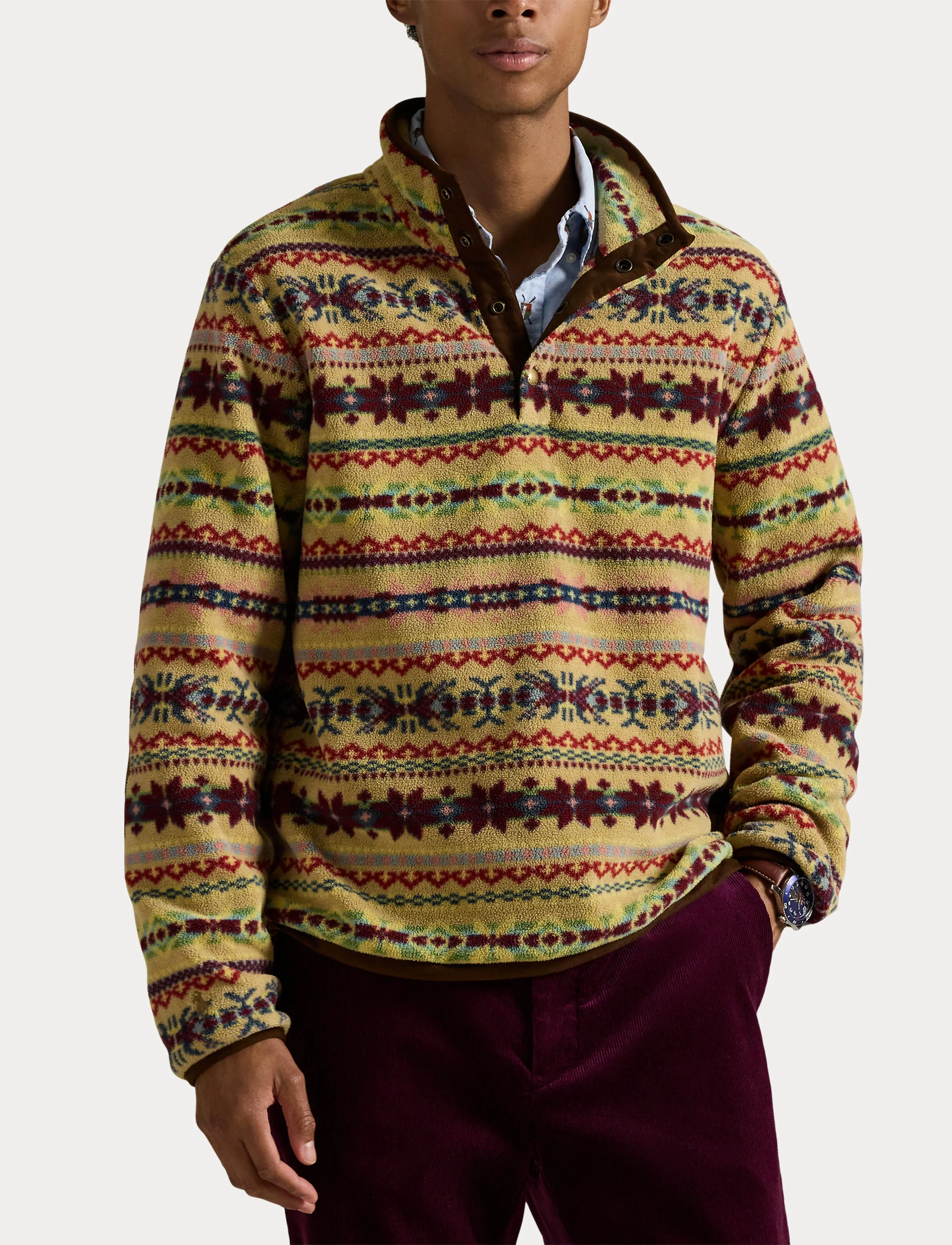 Polo Ralph Lauren - Fair Isle-Inspired Fleece Pullover - pulls en tissu peluche - camel combo - 5