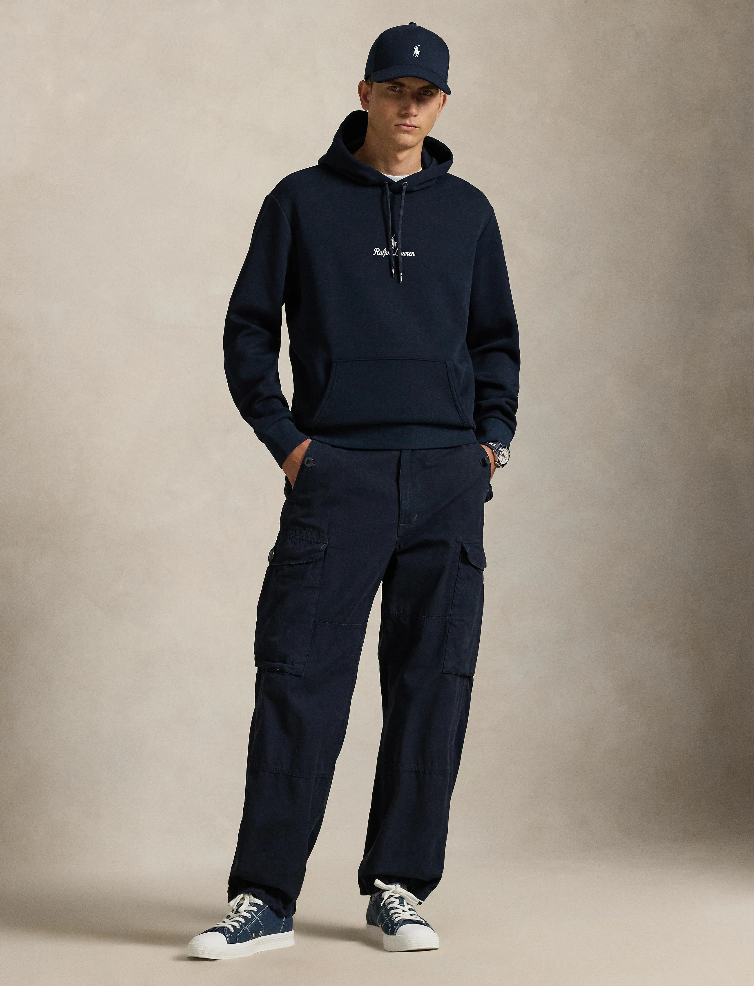 Polo Ralph Lauren Logo Double-Knit Hoodie, Mænd, Hættetrøje, Sort, Str: XL