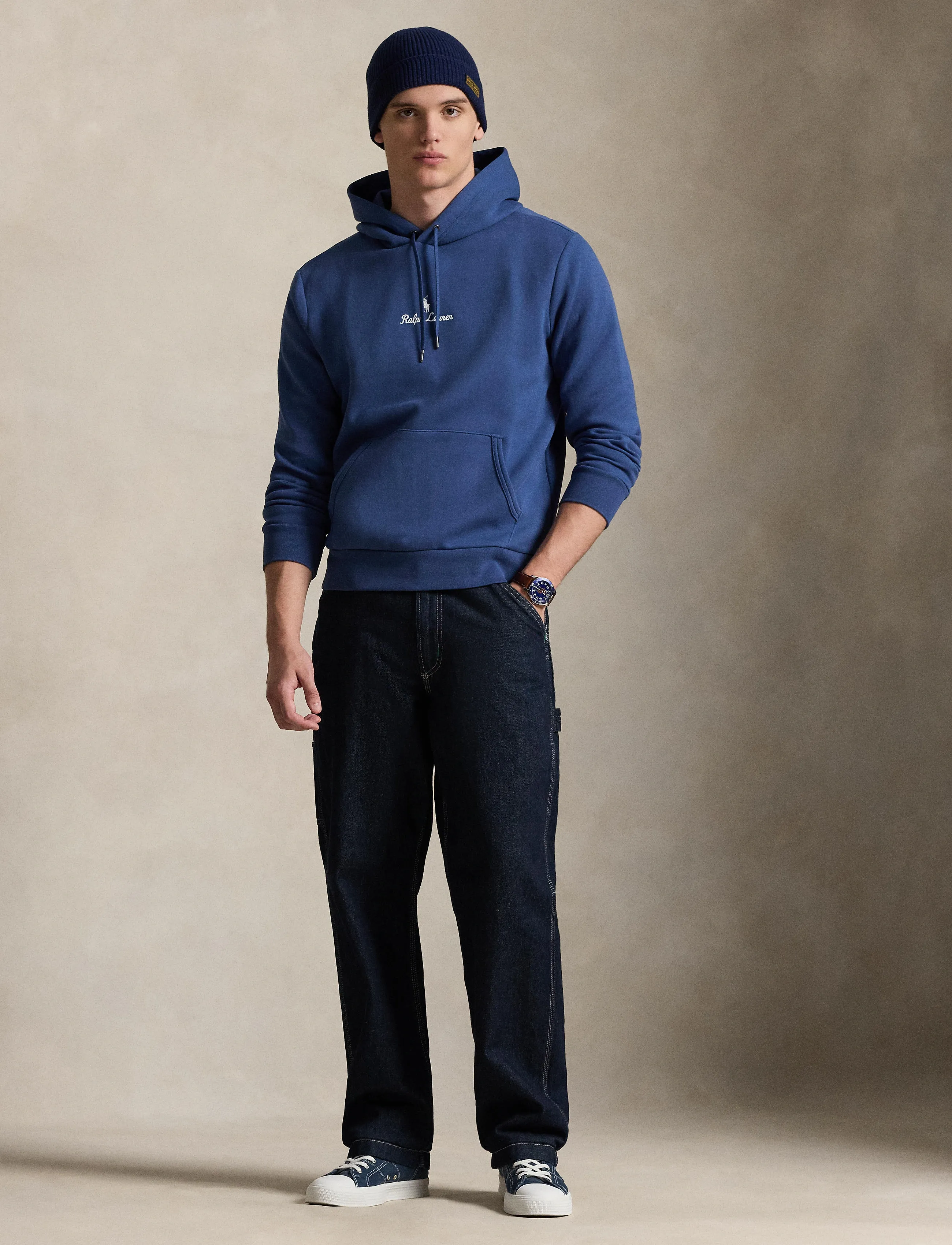 Polo Ralph Lauren Logo Double-Knit Hoodie, M, Blue, Sweatshirts & Hættetrøjer > Hættetrøjer, Herre