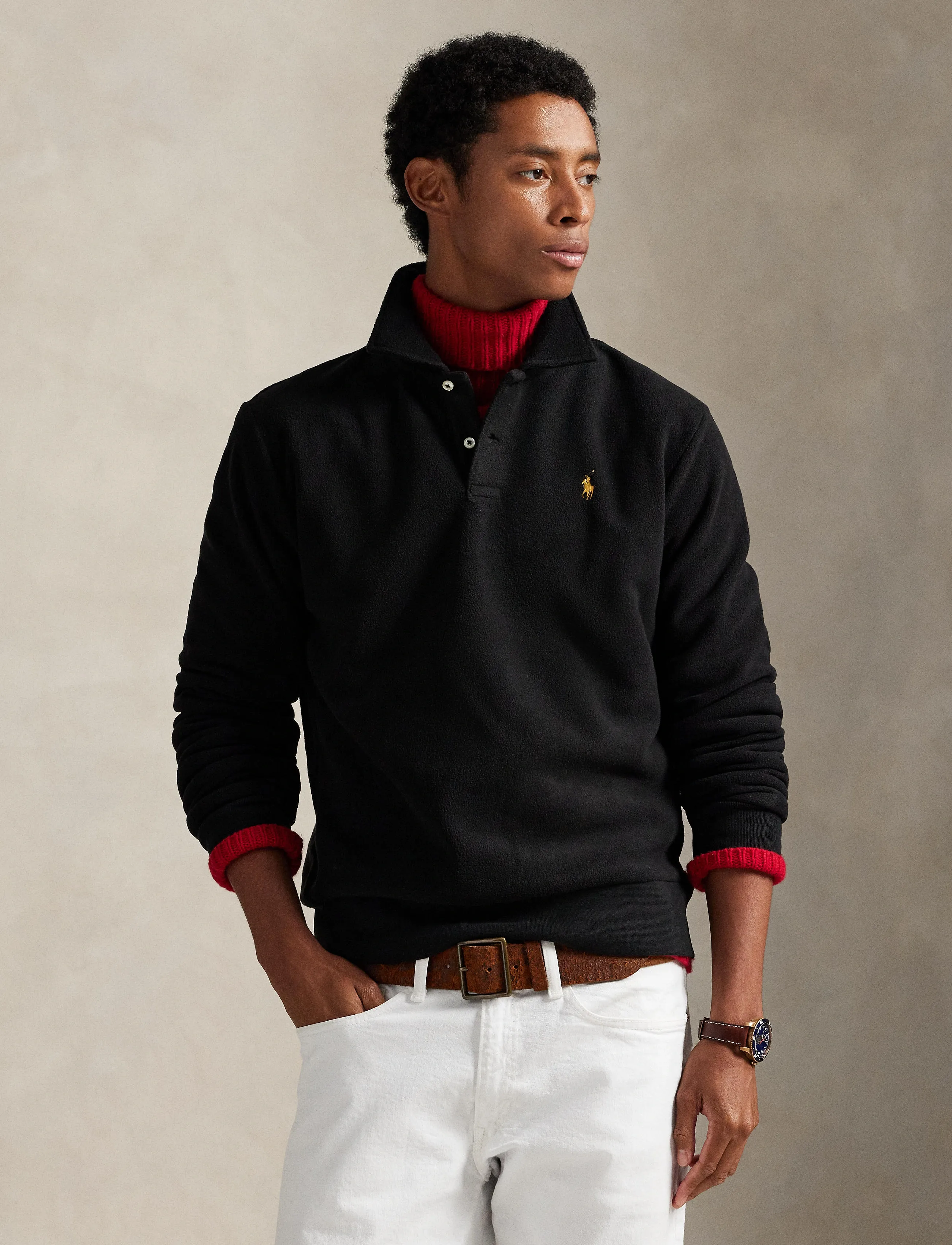 Polo Ralph Lauren - Brushed Fleece Polo-Collar Pullover - langærmede poloer - polo black - 3