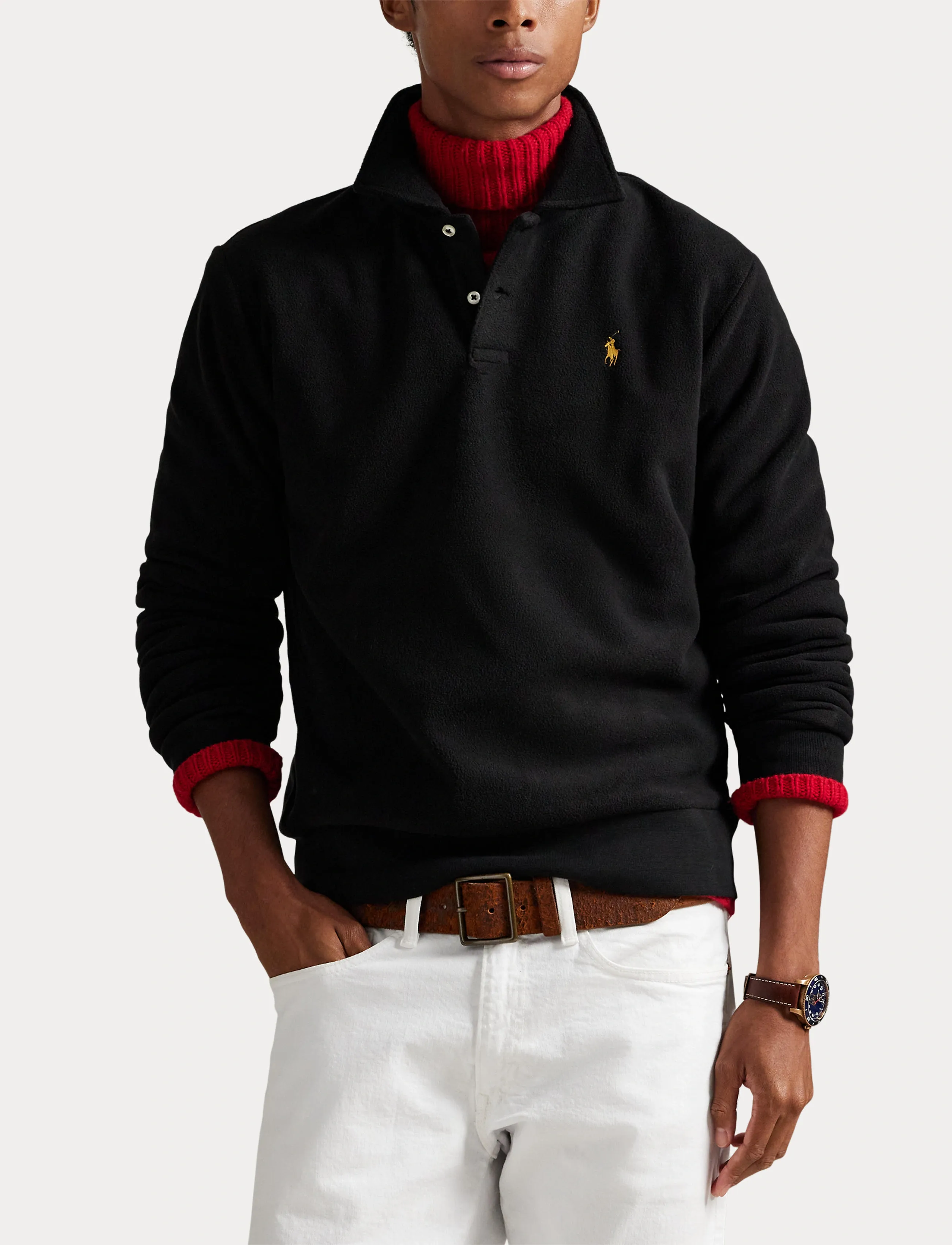 Polo Ralph Lauren - Brushed Fleece Polo-Collar Pullover - langærmede poloer - polo black - 5