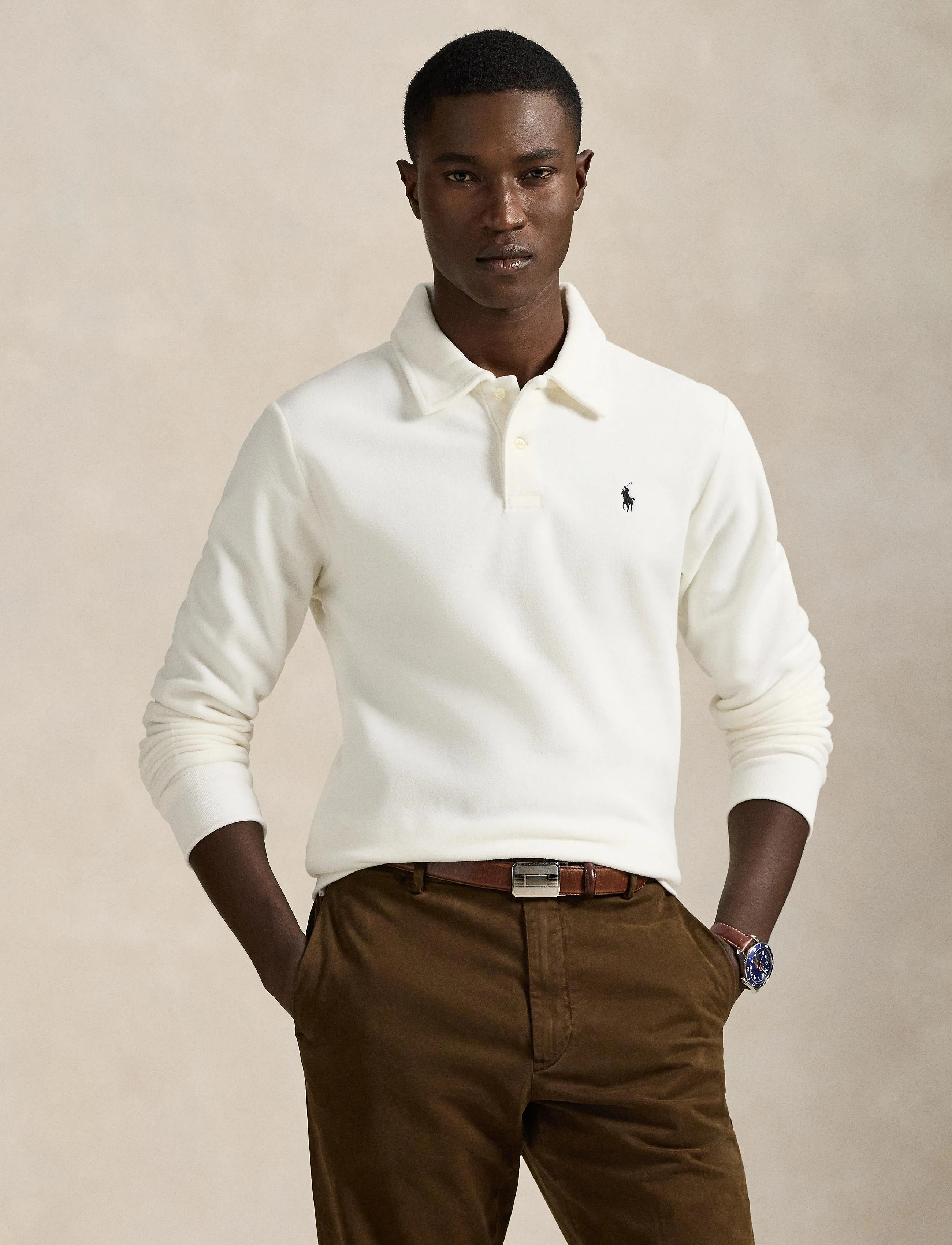Polo Ralph Lauren - Brushed Fleece Polo-Collar Pullover - langærmede poloer - trophy cream - 3