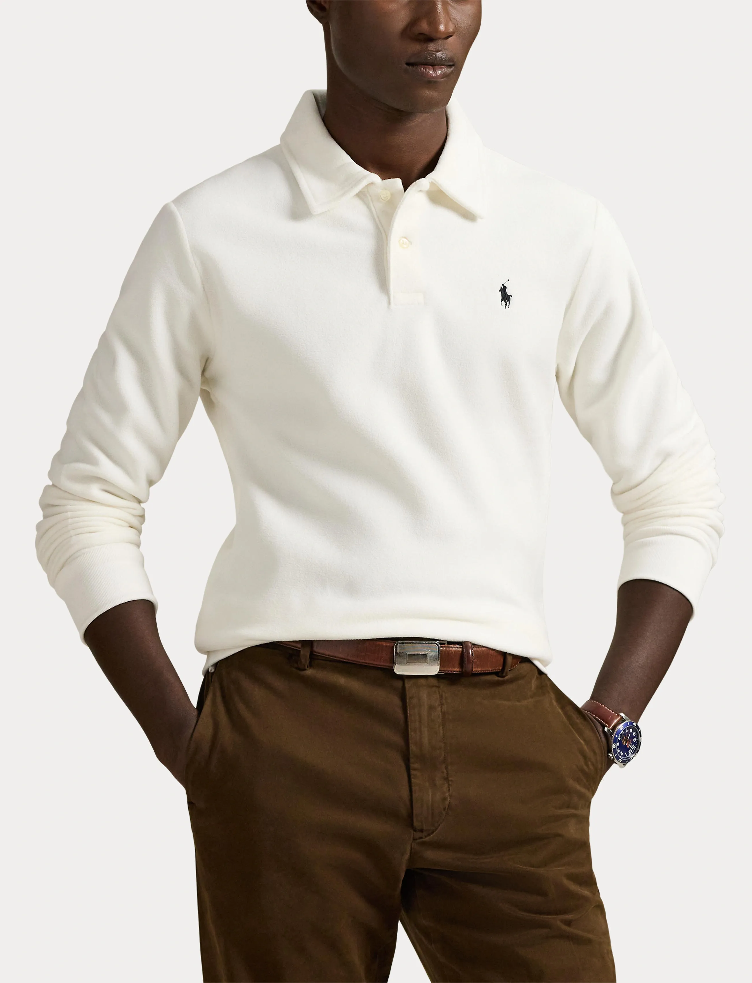 Polo Ralph Lauren - Brushed Fleece Polo-Collar Pullover - langærmede poloer - trophy cream - 5