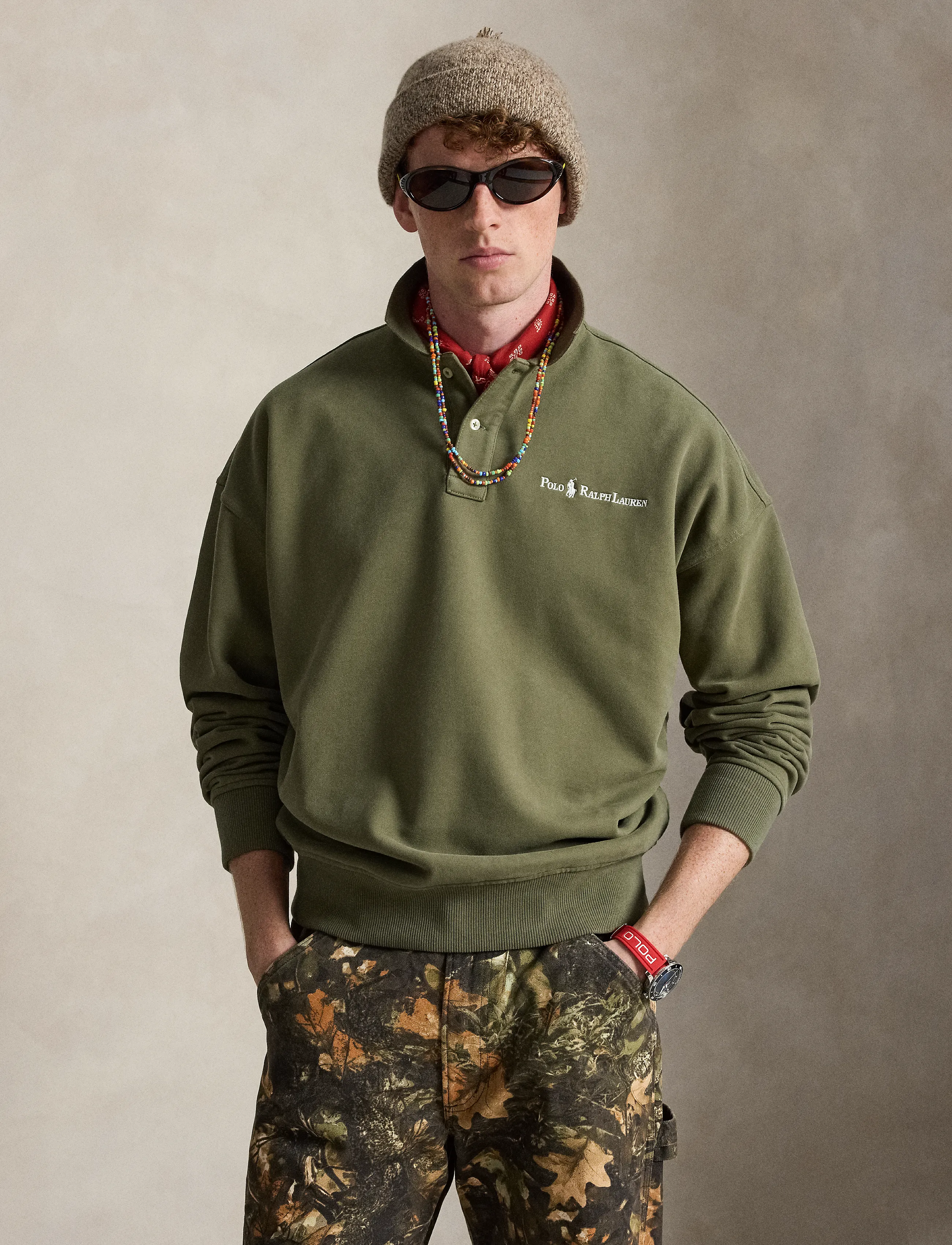Polo Ralph Lauren Relaxed Fit Logo Collared Sweatshirt - Nach Stil kaufen - CRUISE OLIVE / khaki/green