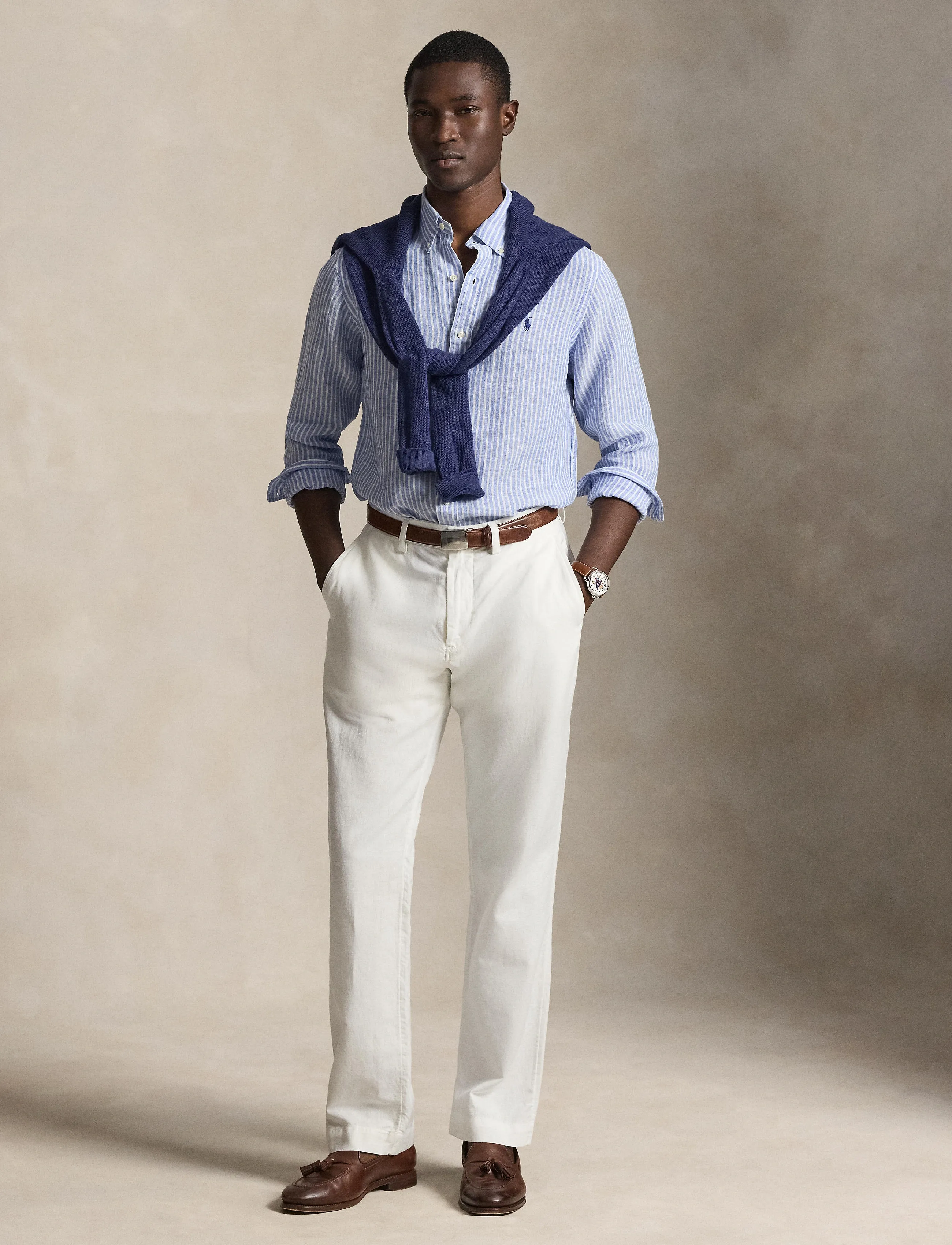 Polo Ralph Lauren Custom Fit Striped Linen Shirt - Designers - 5137A BLUE/WHITE / blue