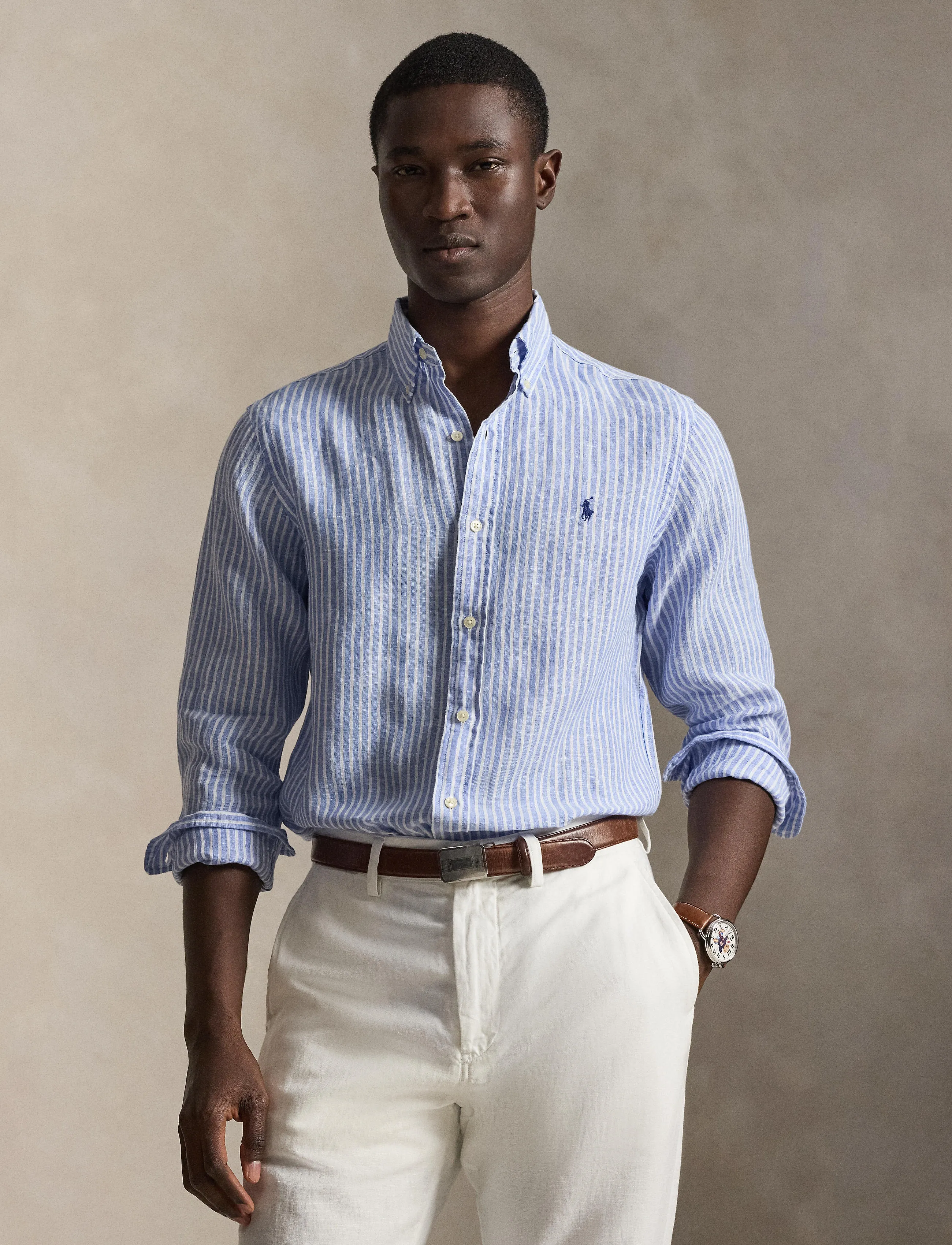 Polo Ralph Lauren - Custom Fit Striped Linen Shirt - striped shirts - 5137a blue/white - 3