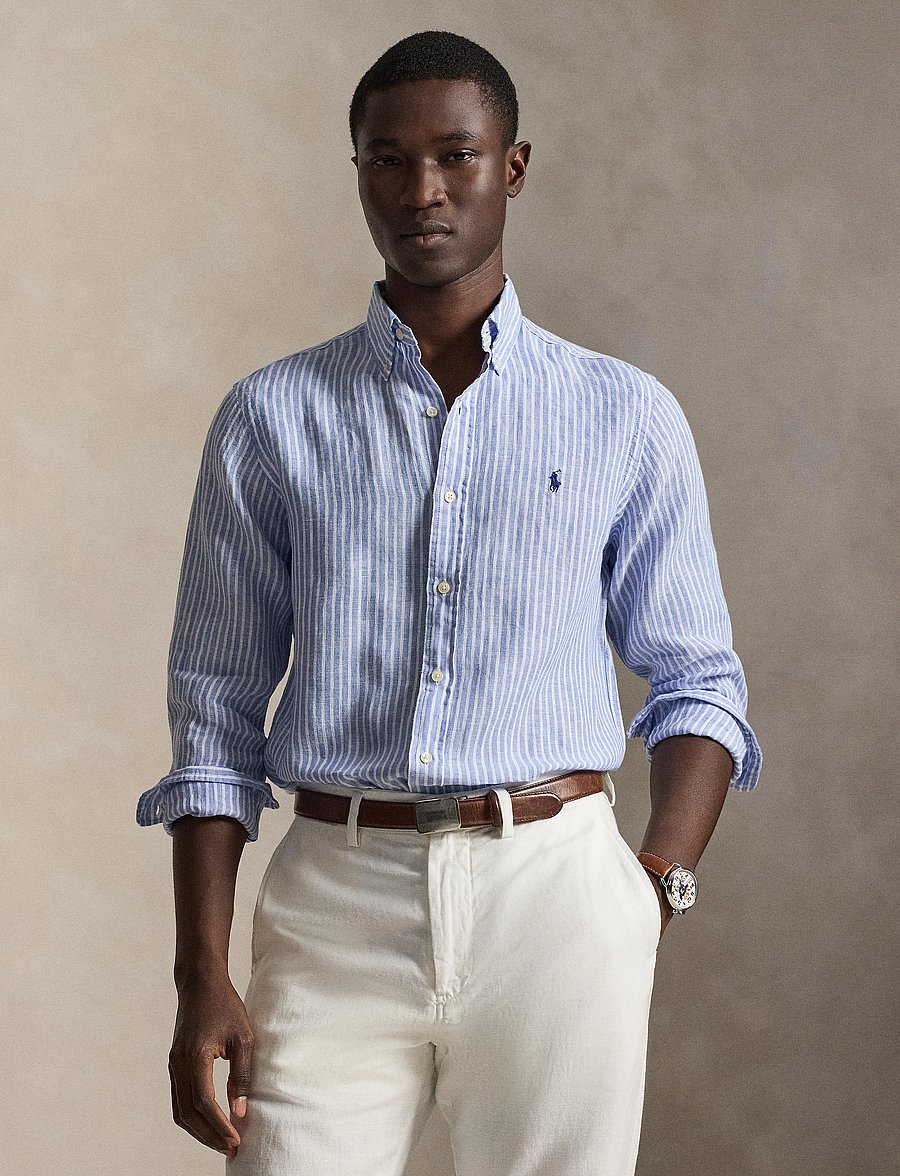 Polo Ralph Lauren - Custom Fit Striped Linen Shirt - randiga skjortor - 5137a blue/white - 3