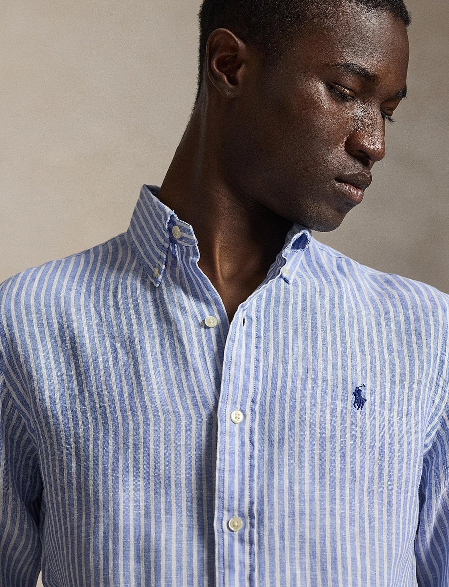 Polo Ralph Lauren - Custom Fit Striped Linen Shirt - randiga skjortor - 5137a blue/white - 4