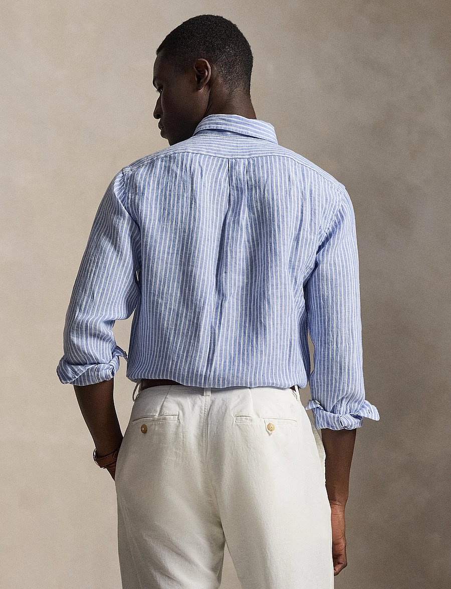 Polo Ralph Lauren - Custom Fit Striped Linen Shirt - randiga skjortor - 5137a blue/white - 5