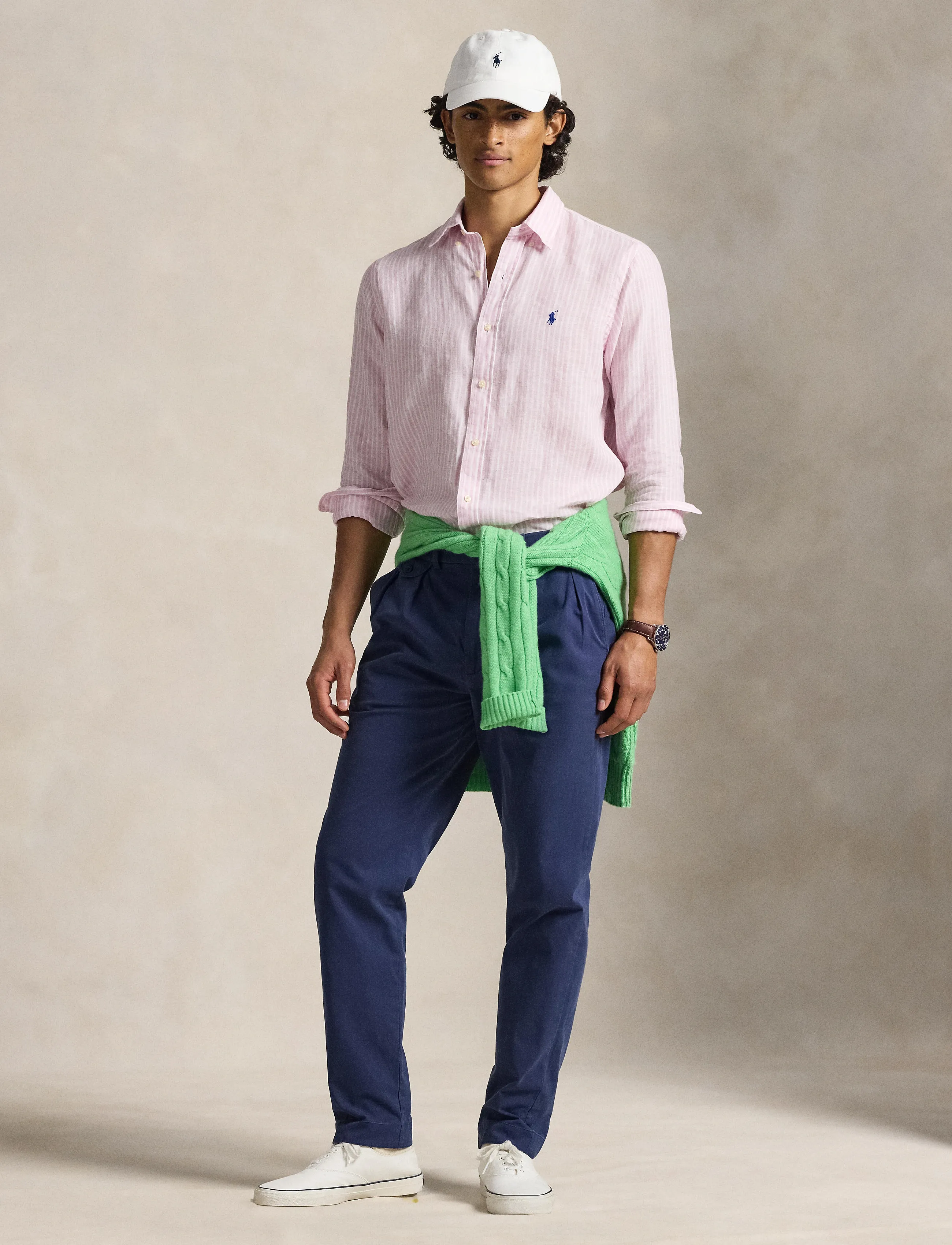 Polo Ralph Lauren Custom Fit Striped Linen Shirt, Mænd, Stribet Hørskjorte, Pink, Str: L