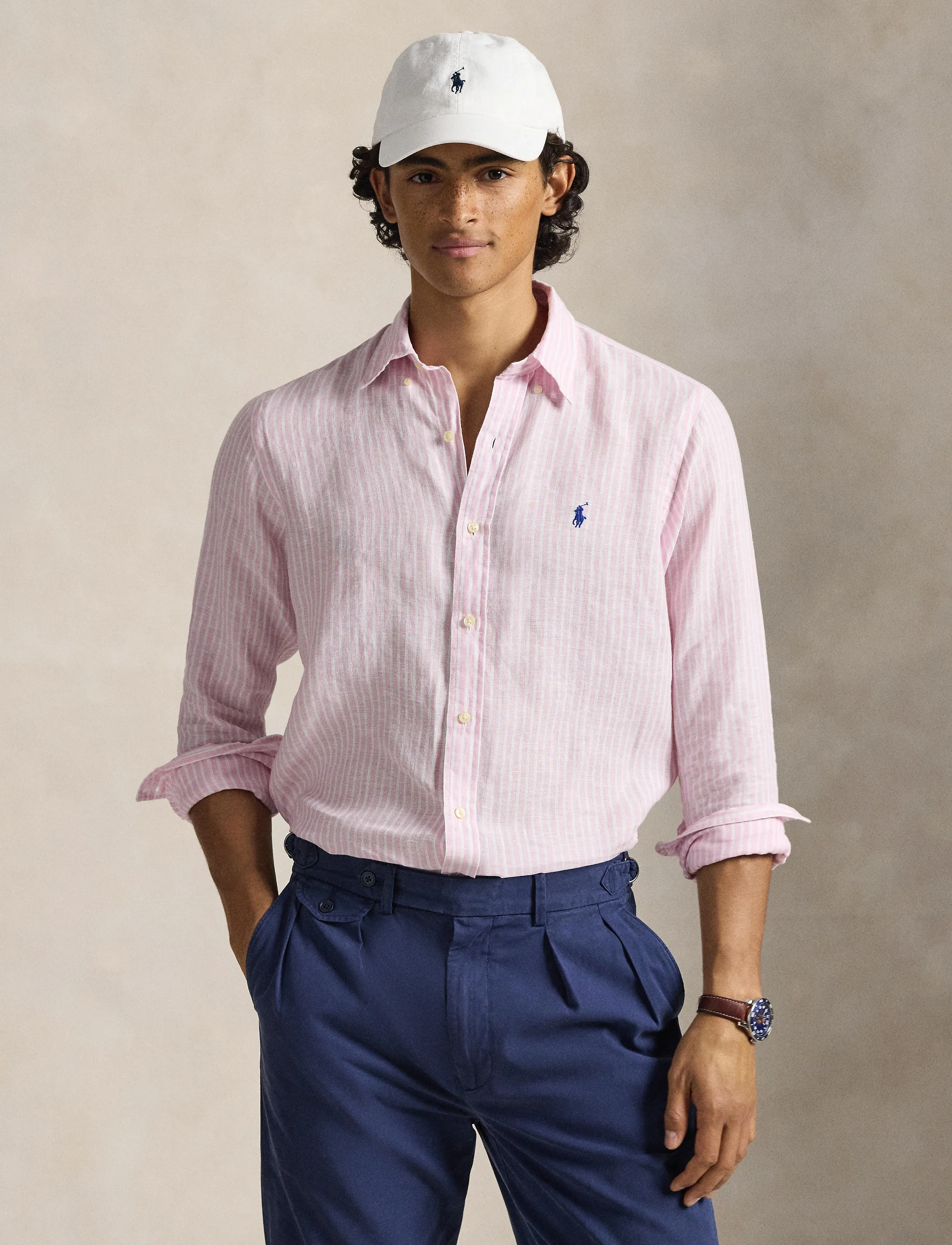Polo Ralph Lauren - Custom Fit Striped Linen Shirt - striped shirts - 5137b pink white - 3