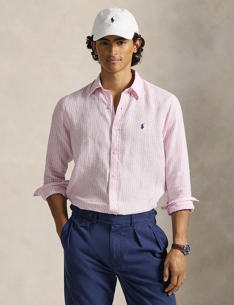 Polo Ralph Lauren - Custom Fit Striped Linen Shirt - triibulised särgid - 5137b pink white - 3