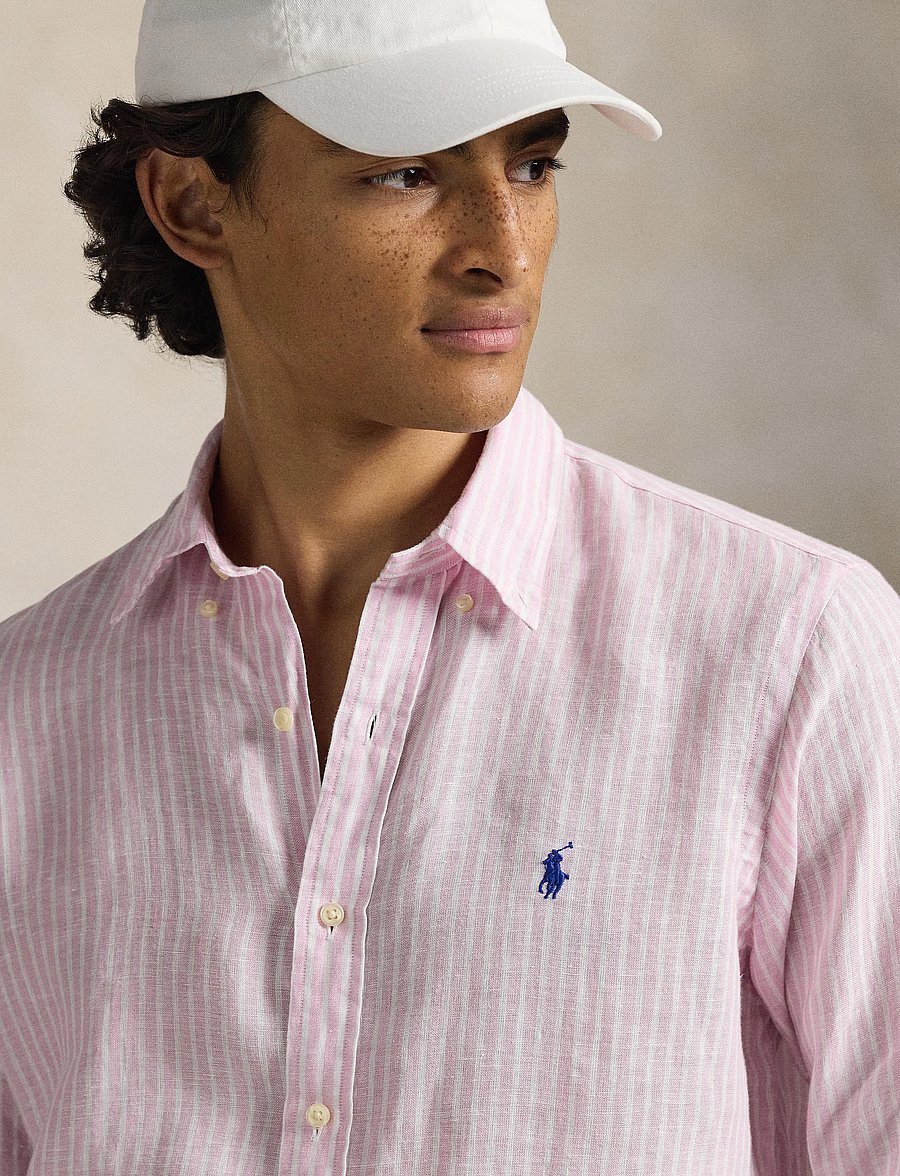 Polo Ralph Lauren - Custom Fit Striped Linen Shirt - triibulised särgid - 5137b pink white - 4