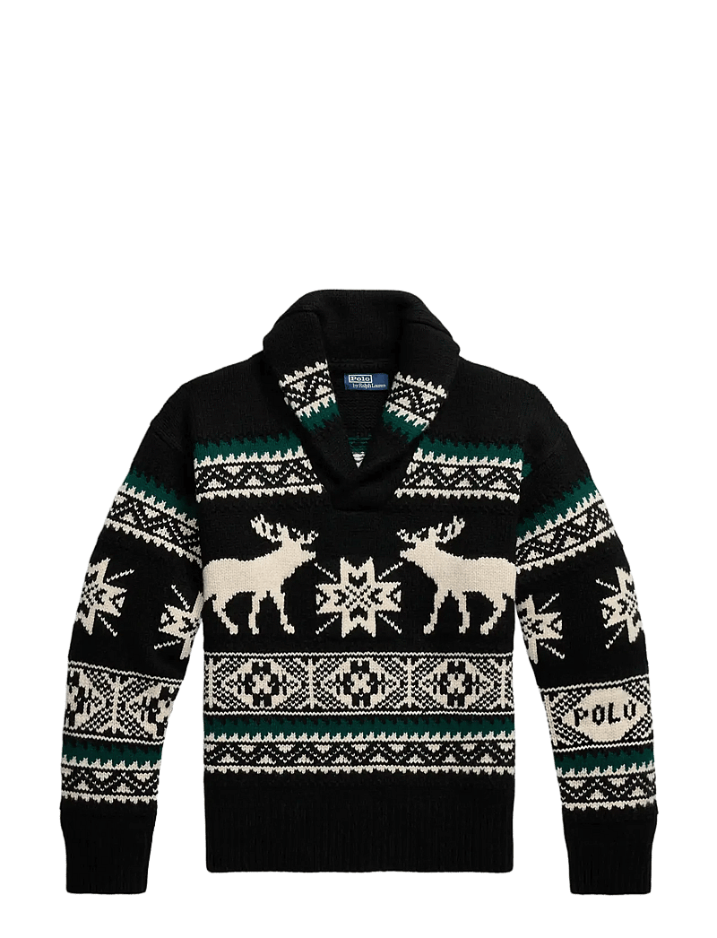 Polo Ralph Lauren - Wool-Blend Elk-Graphic Sweater - v-ausschnitt - black combo - 0