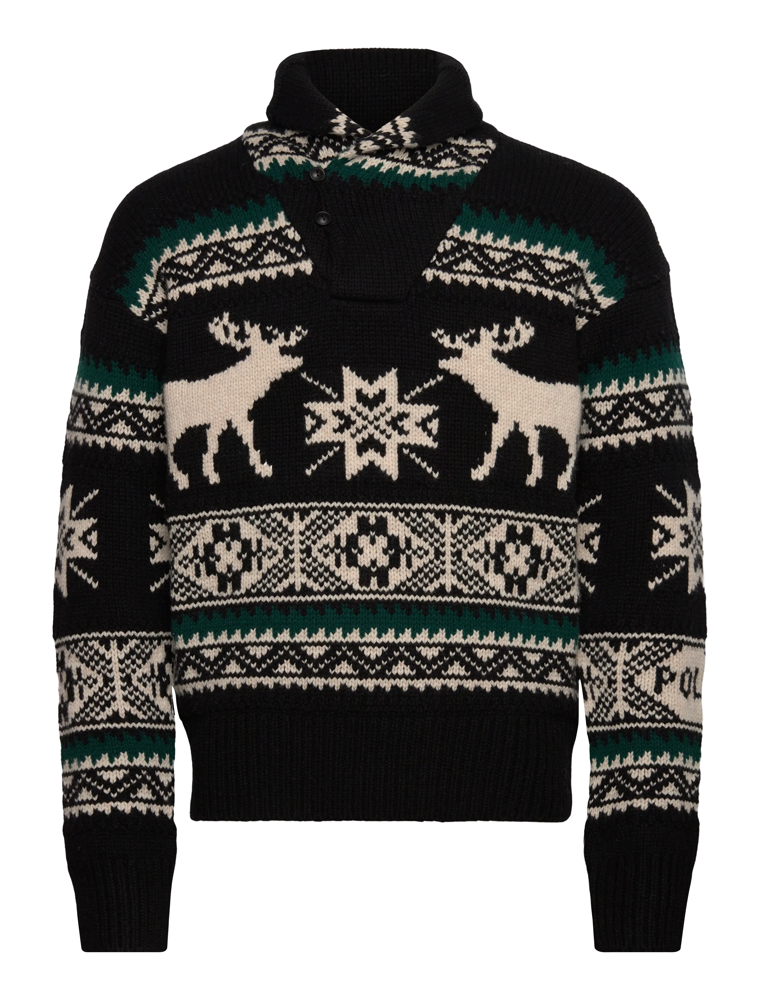 Polo Ralph Lauren - Wool-Blend Elk-Graphic Sweater - v-ausschnitt - black combo - 2
