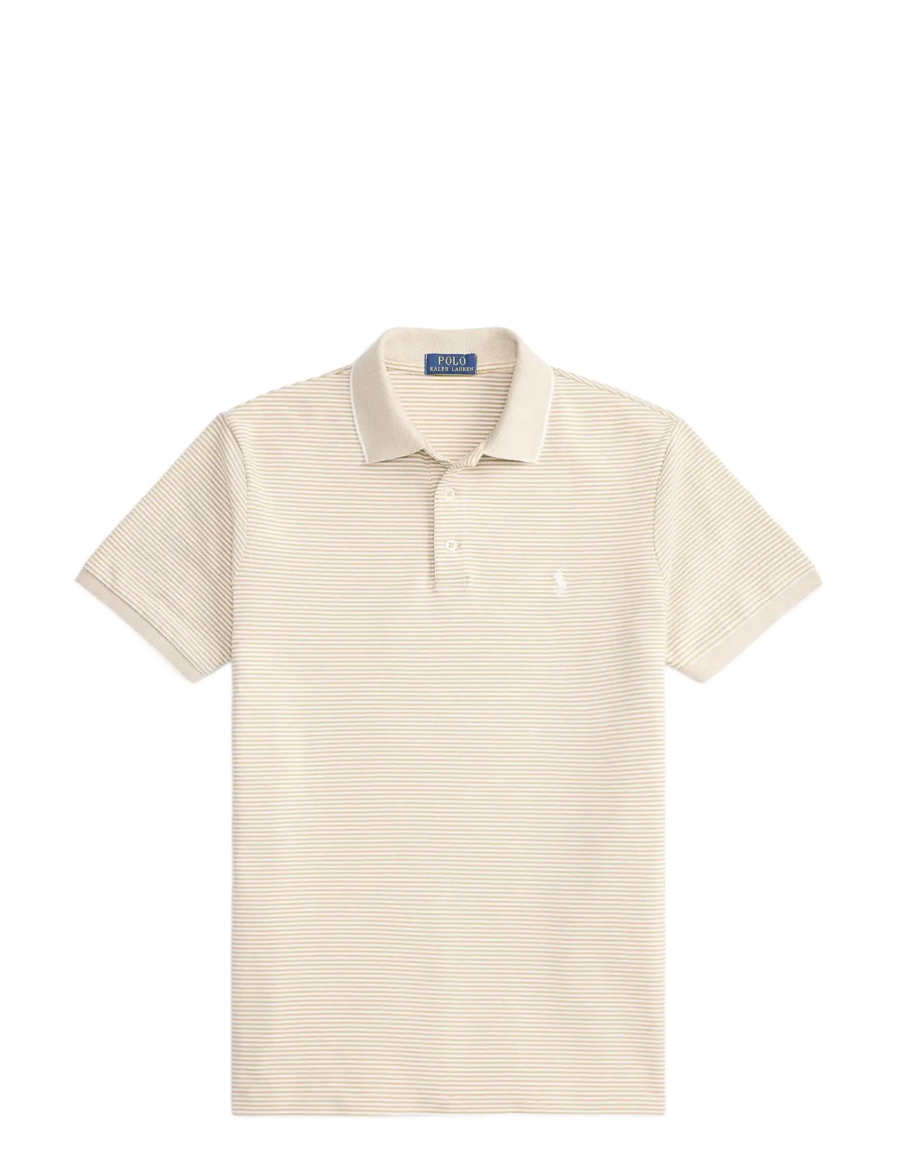 Polo Ralph Lauren - Custom Slim Striped Stretch Mesh Polo - lühikeste varrukatega polod - classic khaki/whi - 1