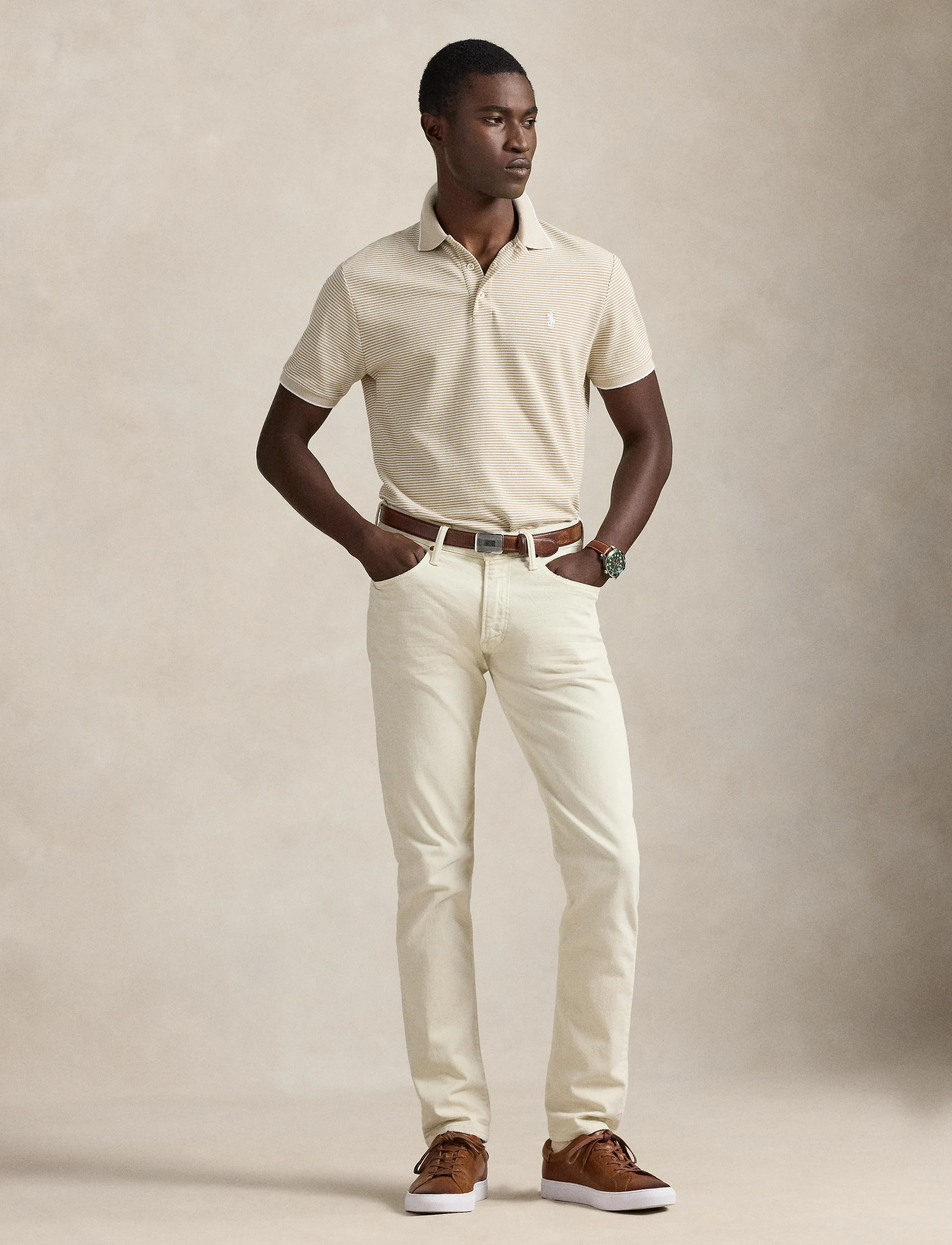 Custom Slim Striped Stretch Mesh Polo