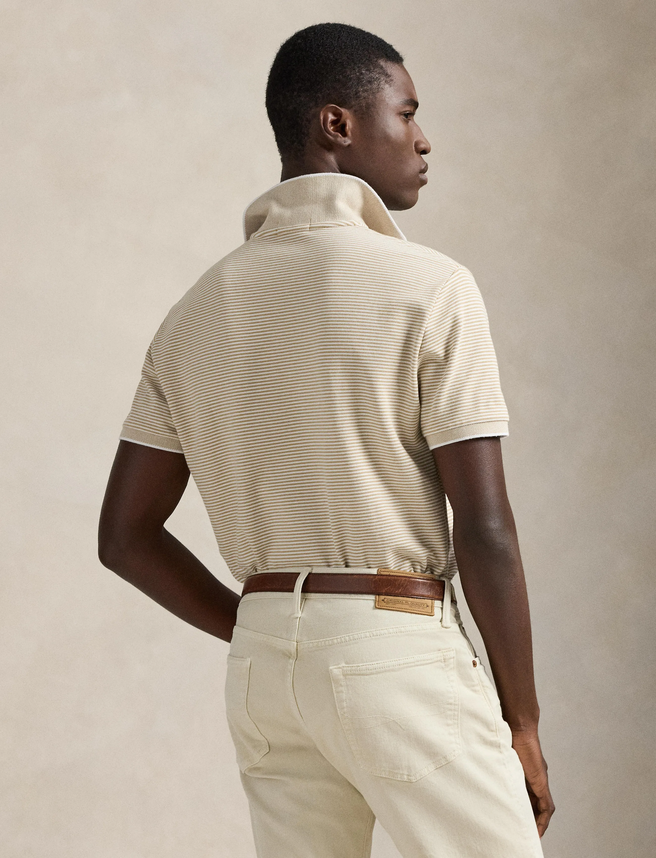 Custom Slim Striped Stretch Mesh Polo 2