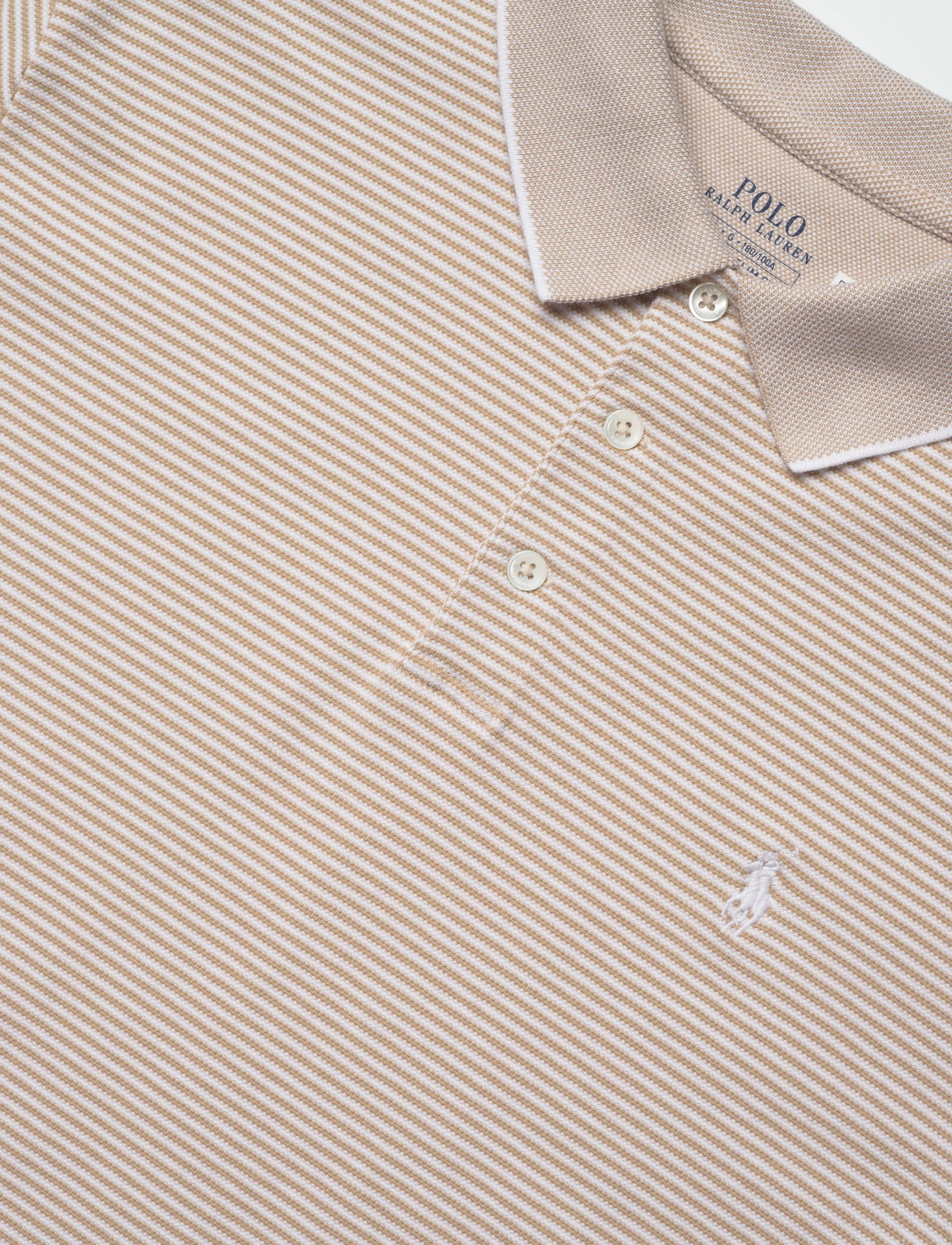 Polo Ralph Lauren - Custom Slim Striped Stretch Mesh Polo - short-sleeved polos - classic khaki/whi - 2