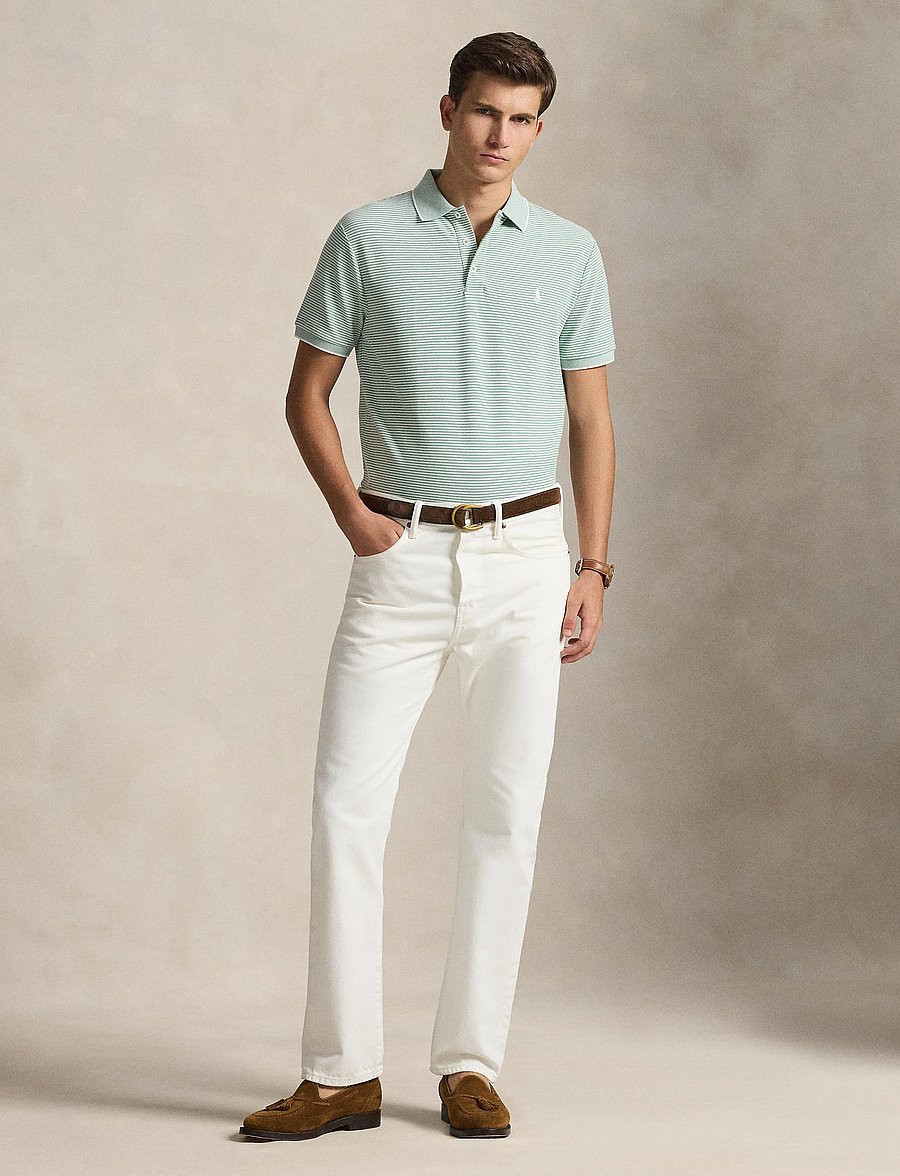 Polo Ralph Lauren - Custom Slim Striped Stretch Mesh Polo - gestrickte polohemden - faded mint/white - 0