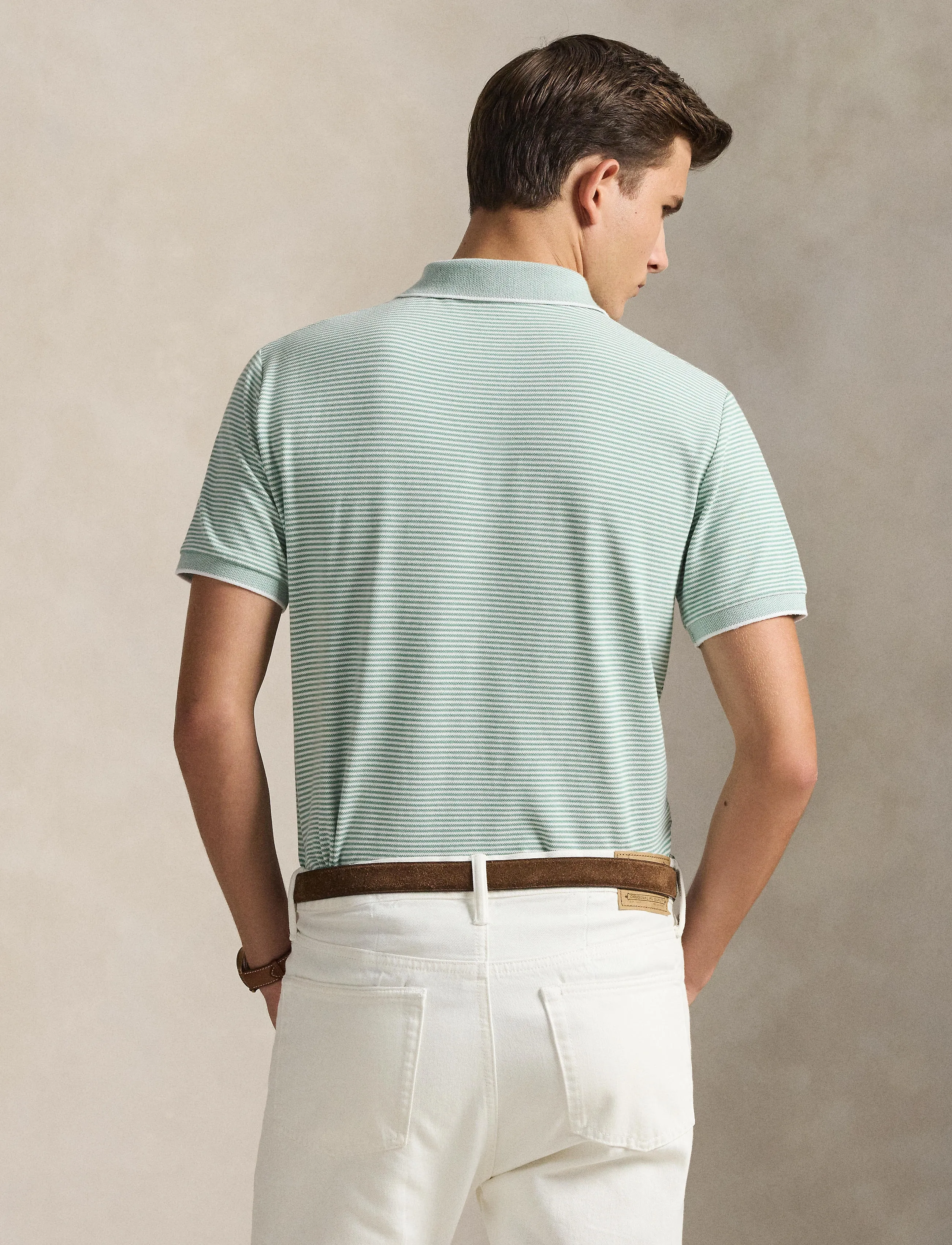 Custom Slim Striped Stretch Mesh Polo 2