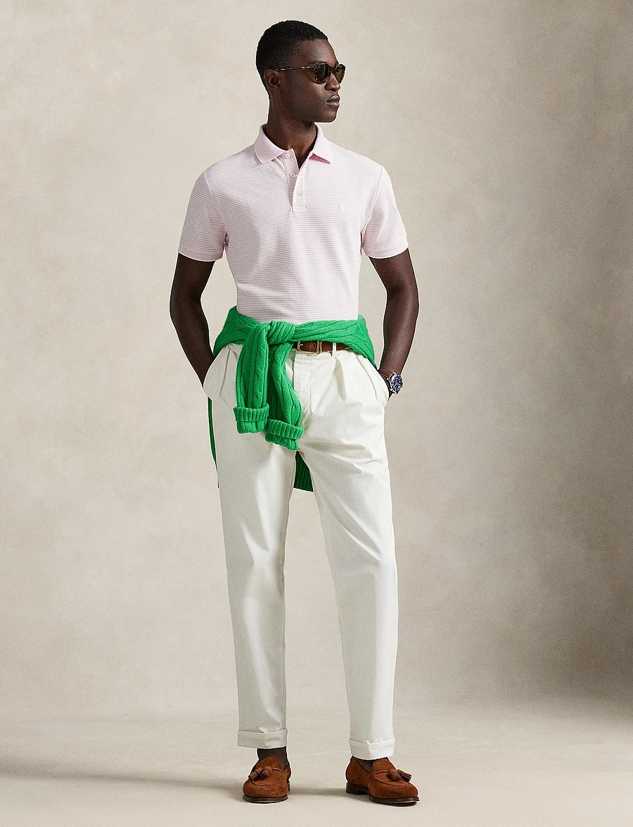 Polo Ralph Lauren - Custom Slim Striped Stretch Mesh Polo - kurzärmelig - garden pink/white - 0
