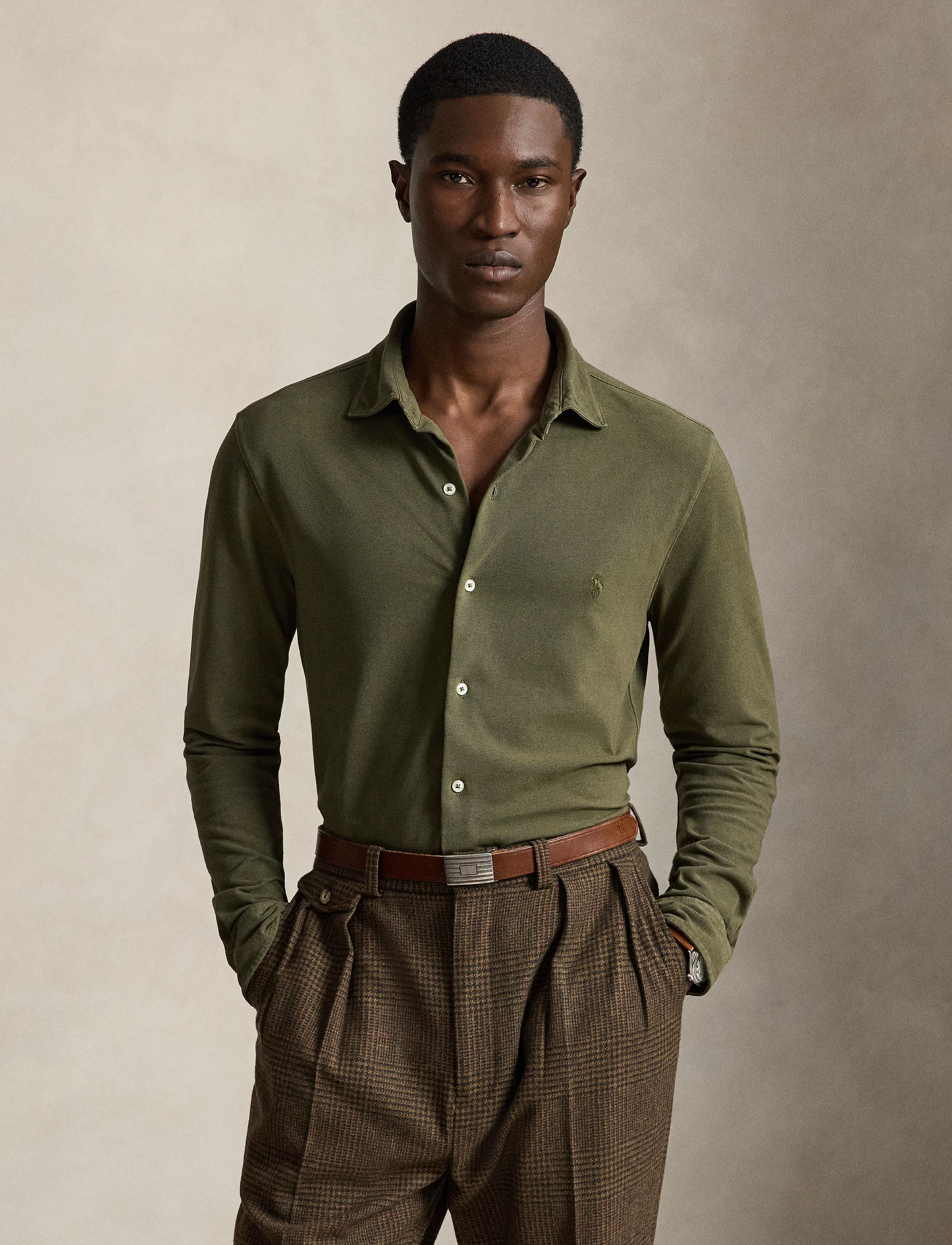 Polo Ralph Lauren Featherweight Mesh Shirt - Tøj - OUTDOORS OLIVE/C5 / khaki/green