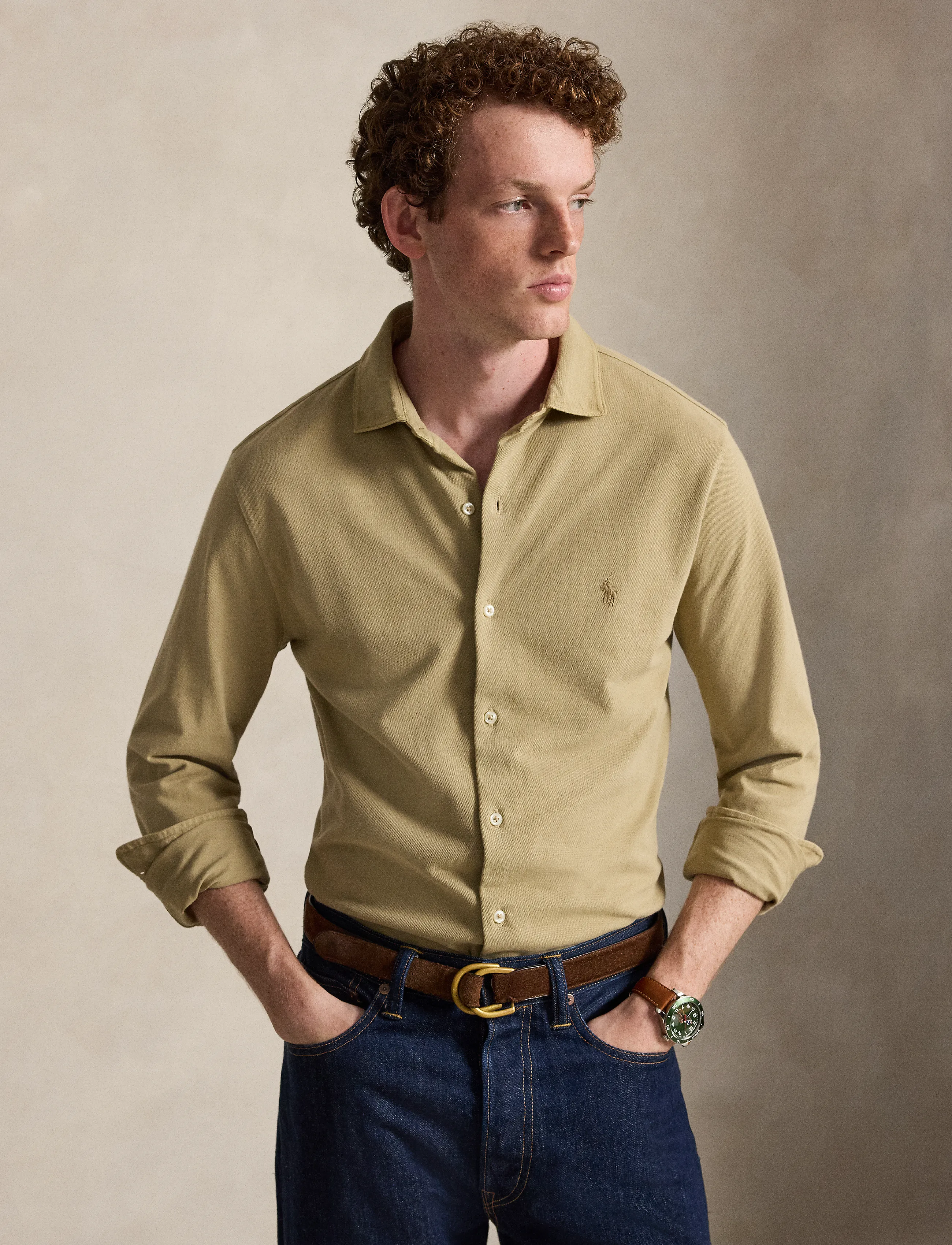 Polo Ralph Lauren Featherweight Mesh Shirt - Skjortor - RL KHAKI/C8668 / beige